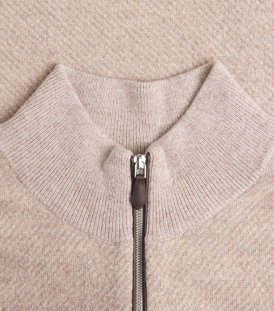 N.Peal Mens Cashmere Quarter-Zip Temple Sweater Toasted Sesameoatmeal Image 6