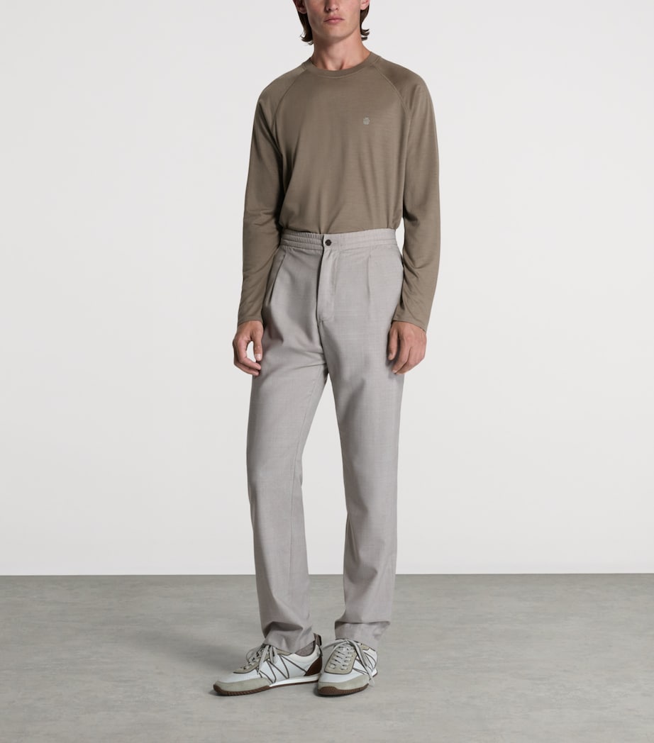 Dunhill Mens Wool-Cashmere Long-Sleeve T-Shirt Khaki Image 2