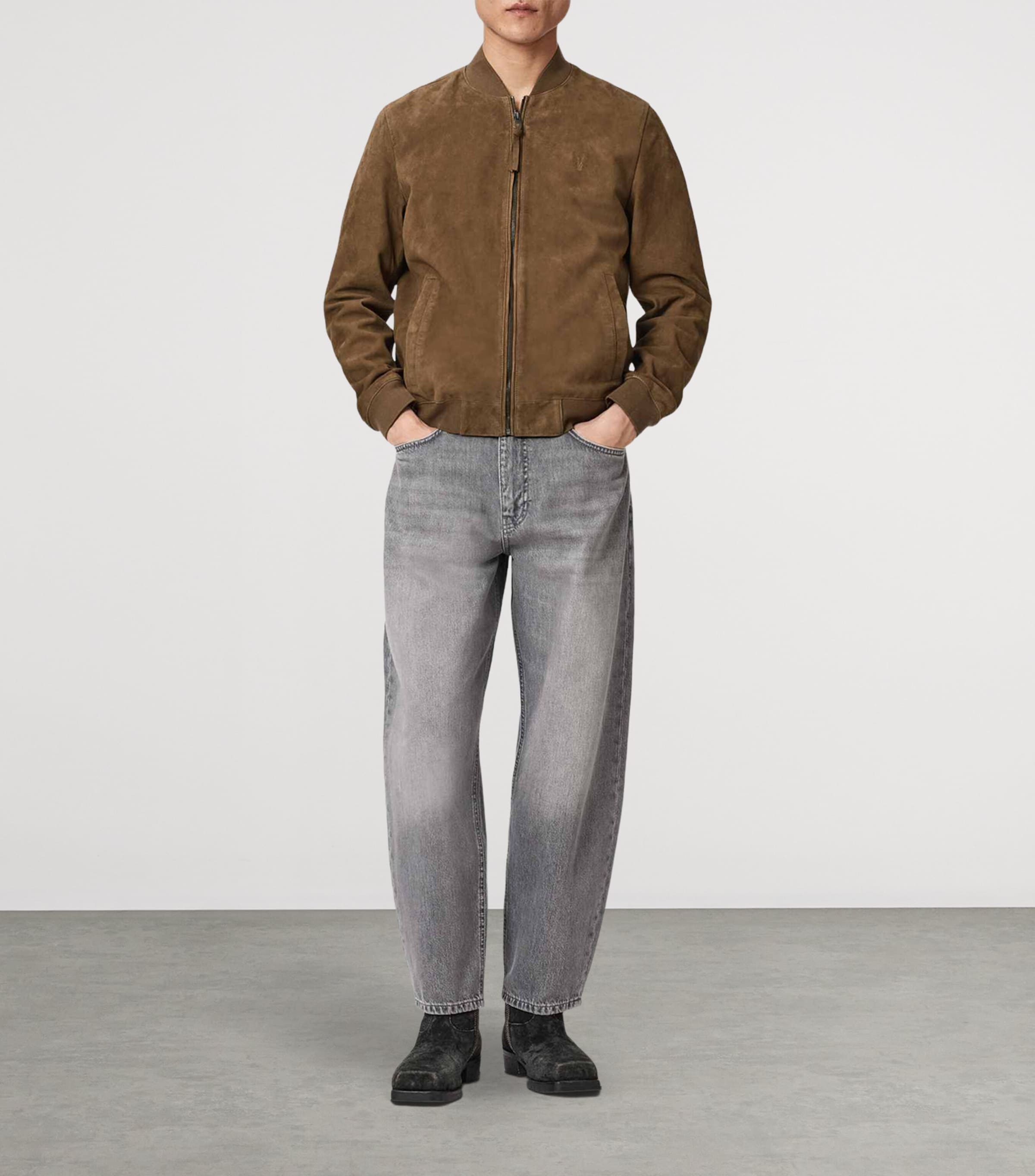 AllSaints Mens Suede Morten Bomber Jacket Karoo Brown Image 2