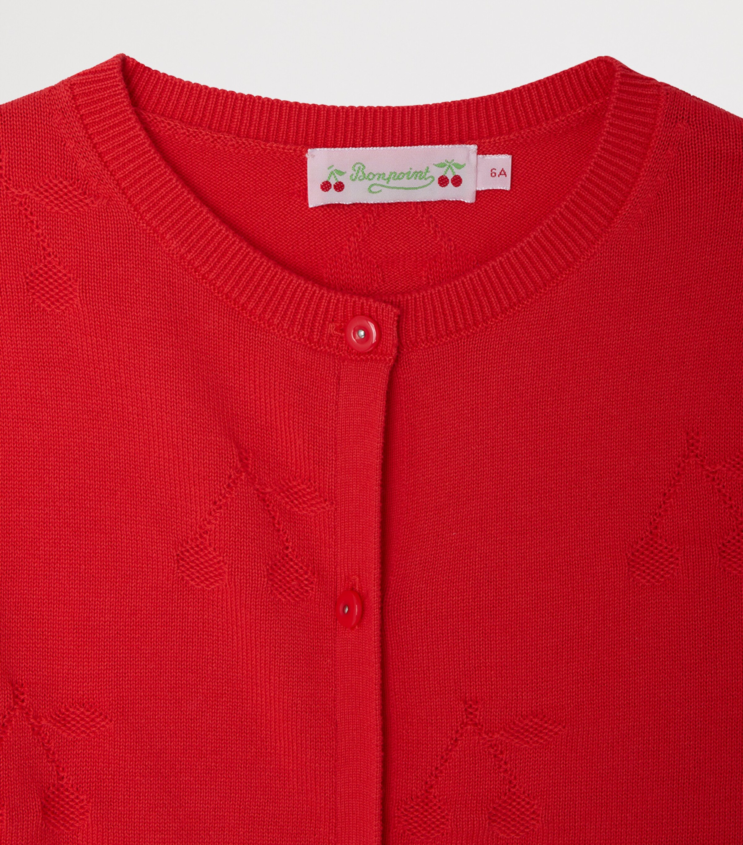 Bonpoint Cotton Embroidered Cherry Cardigan (10-14 Years) Coquelicot Image 3