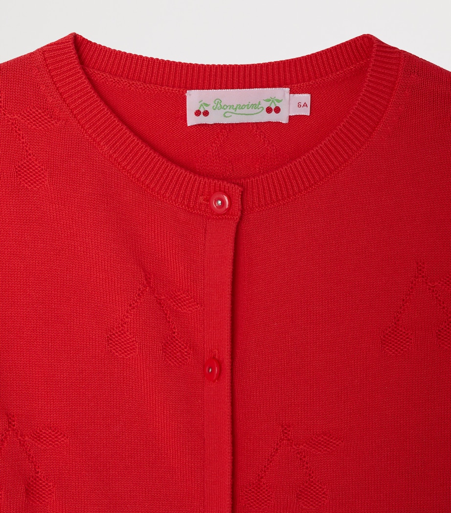 Bonpoint Cotton Embroidered Cherry Cardigan (10-14 Years) Coquelicot Image 3