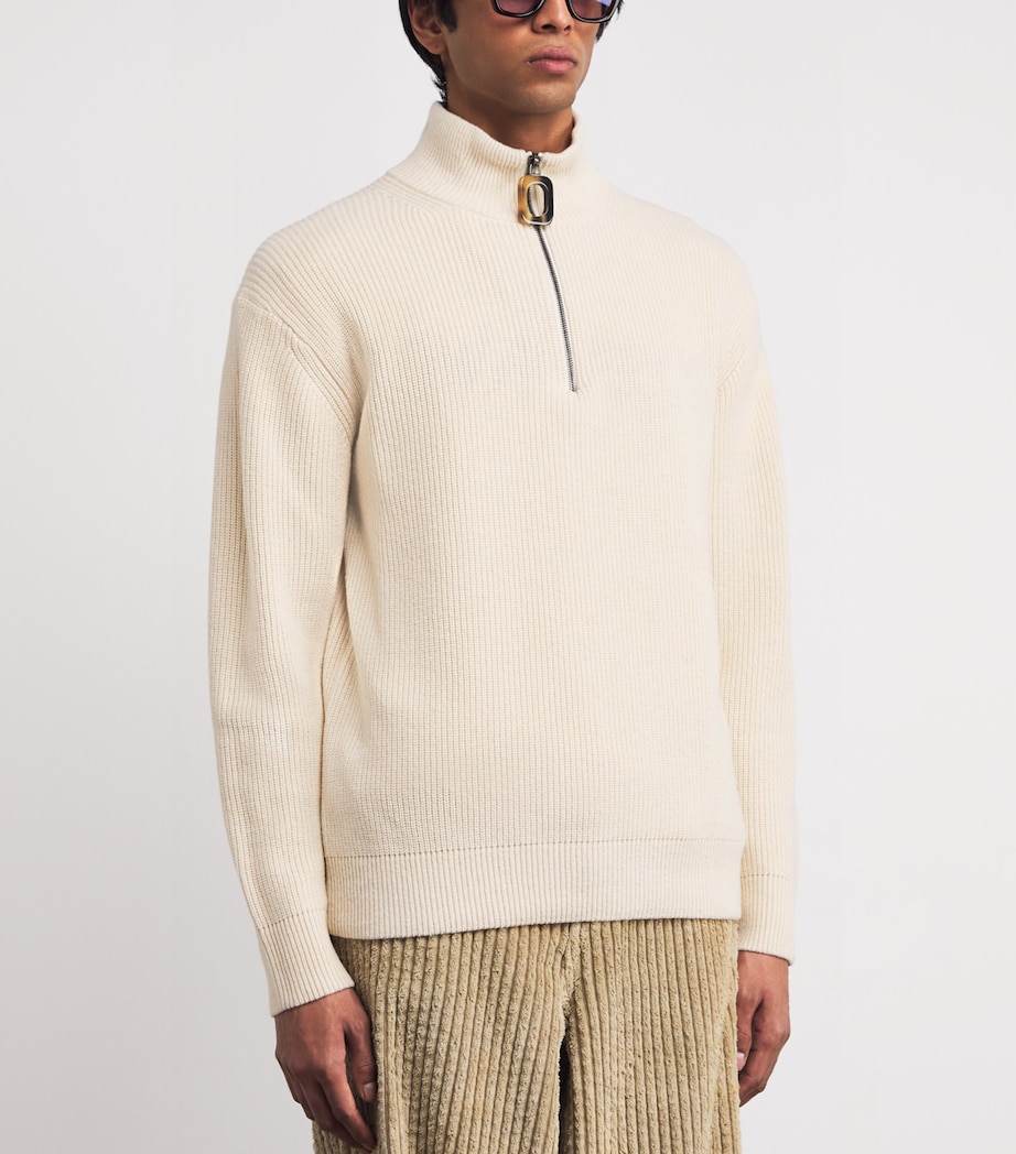Wool-Cotton Anchor-Zip Sweater IVORY 006 Image 3