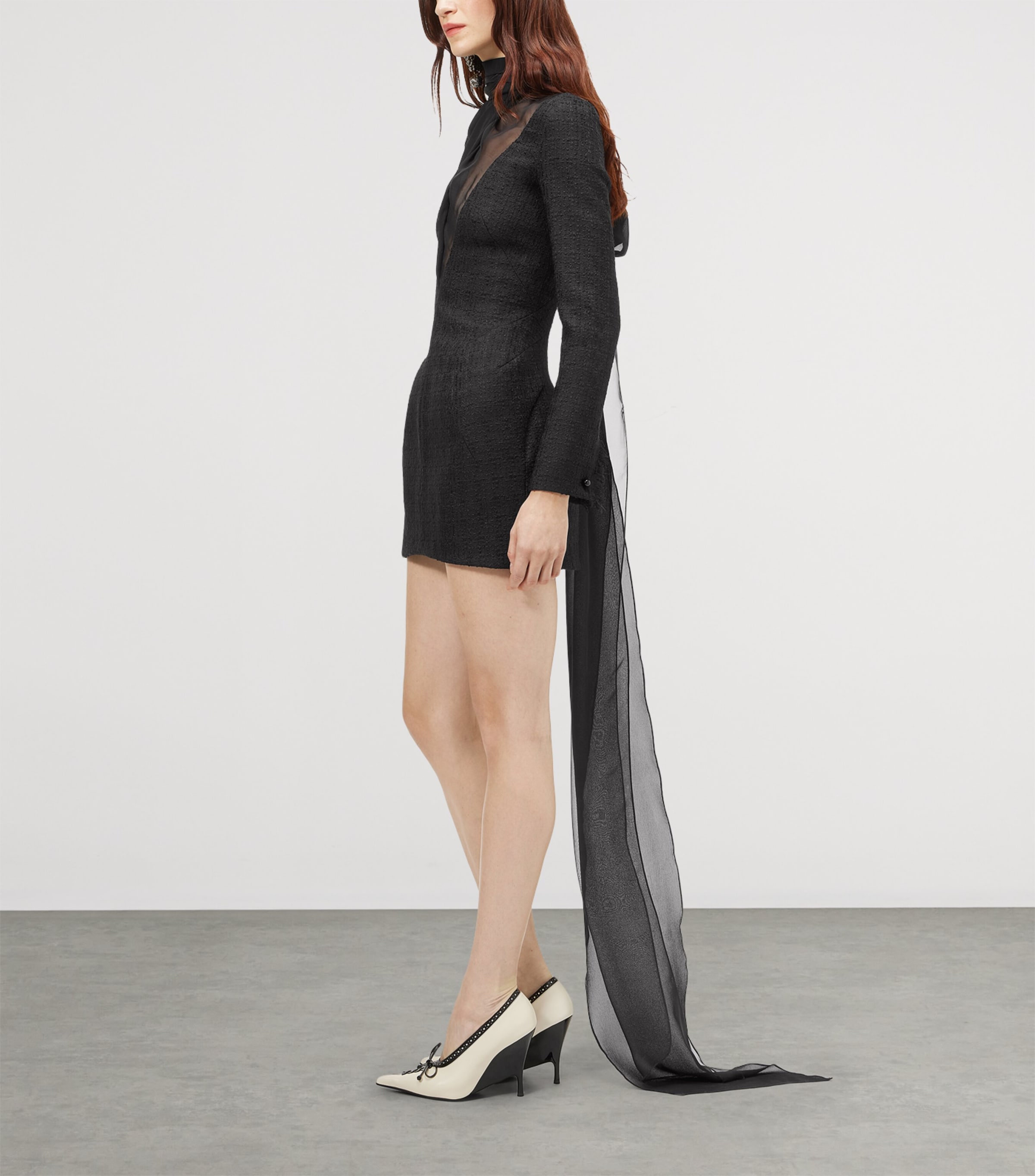 McQueen Womens Tweed Tie-Neck Mini Dress Image 4