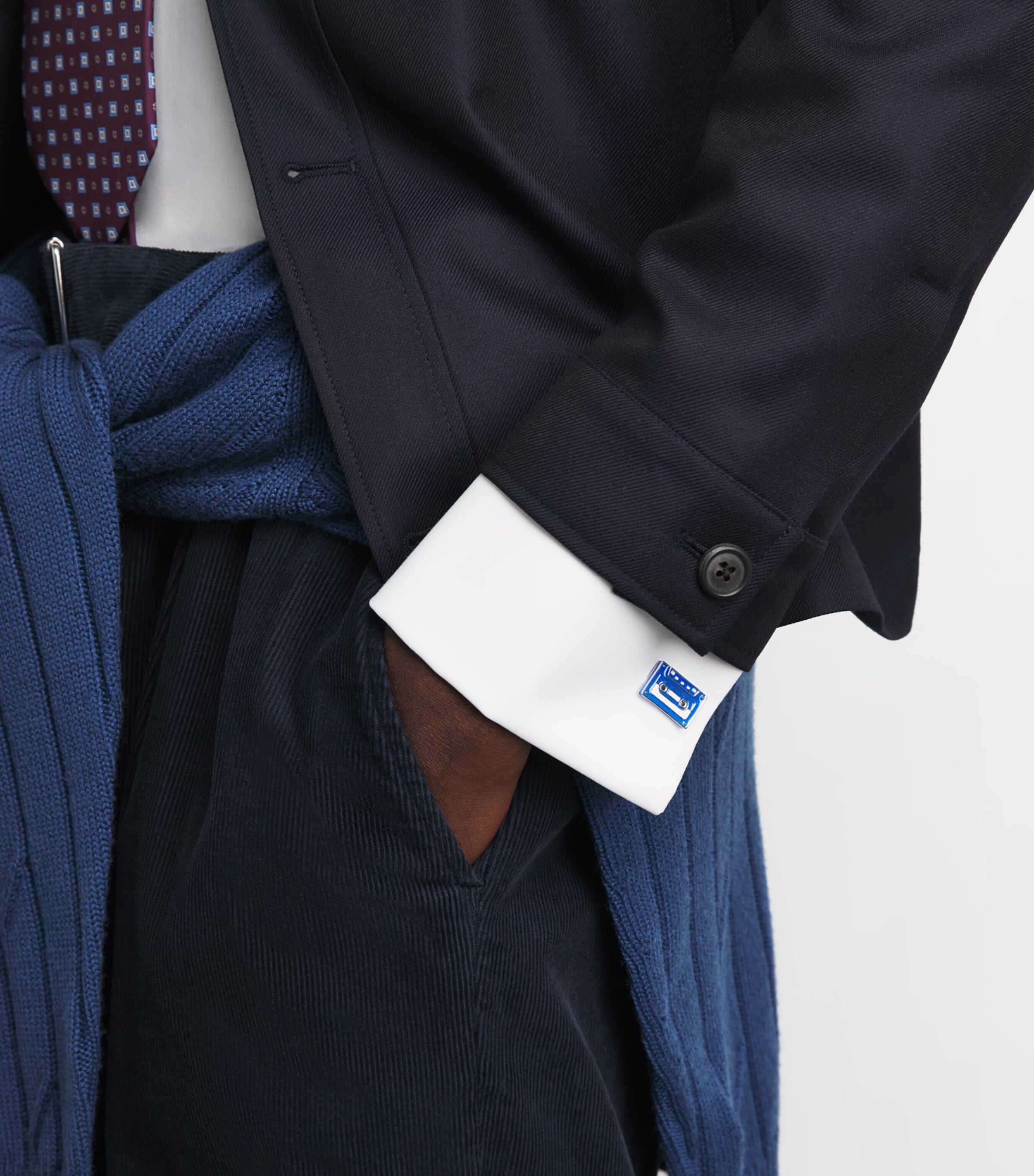 Babette Wasserman Rhodium-Plated Cassette Tape Cufflinks Blue Image 2