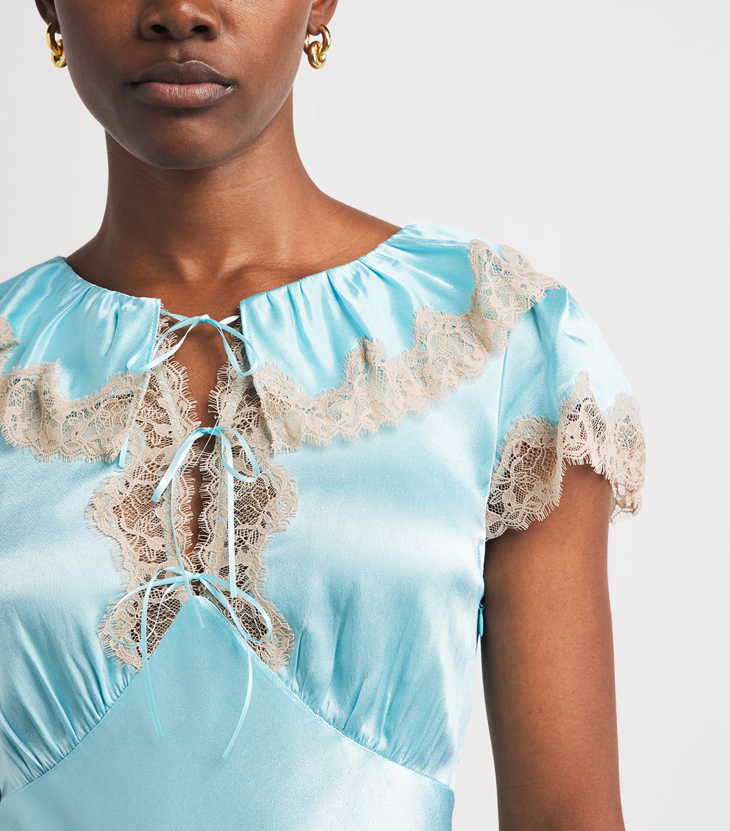 Rixo Blue Lace-Trim Vivienne Midi Dress | Harrods UK