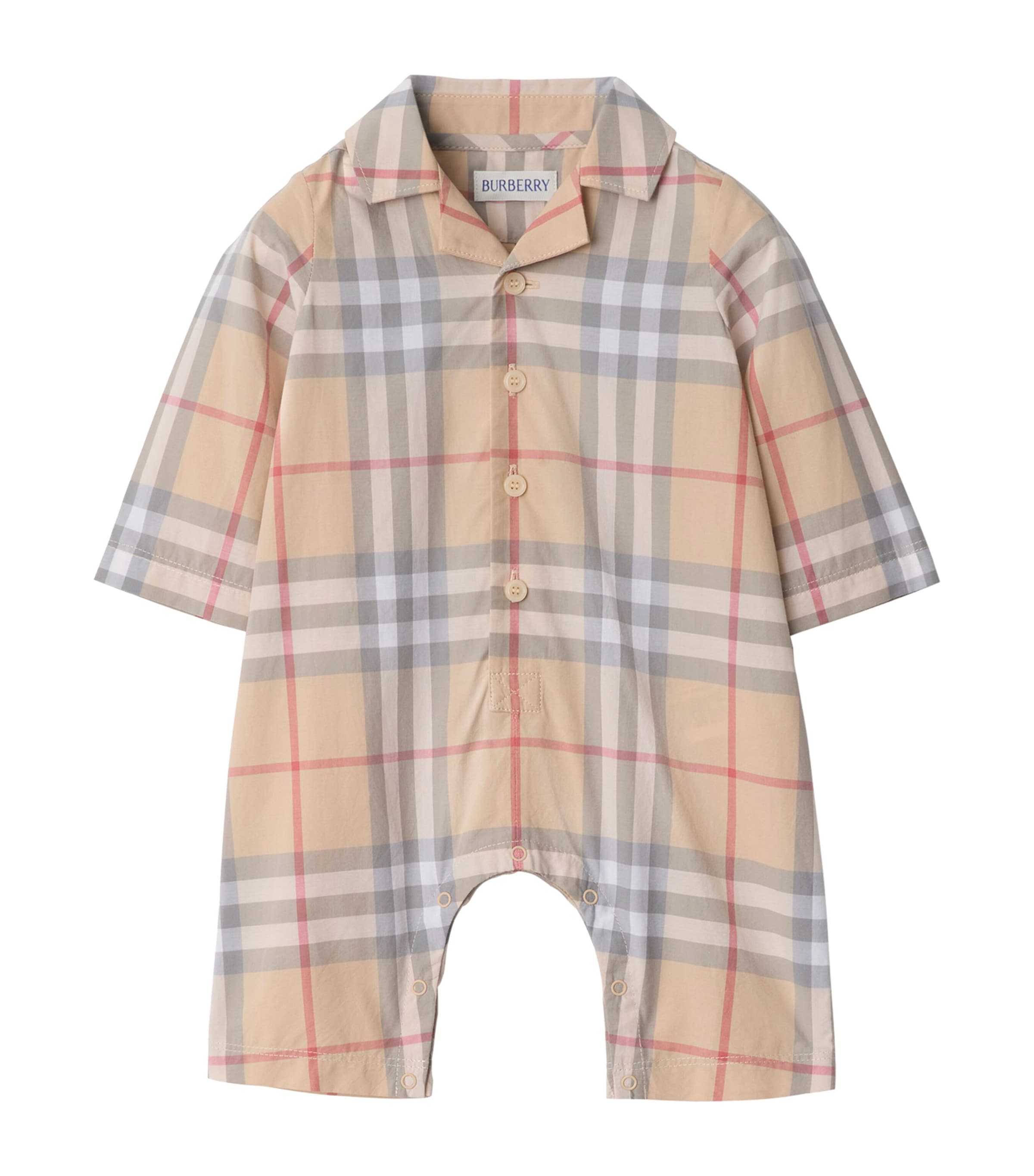 Cotton Check Playsuit (1-18 Months) PALE STONE IP CHECK Image 1