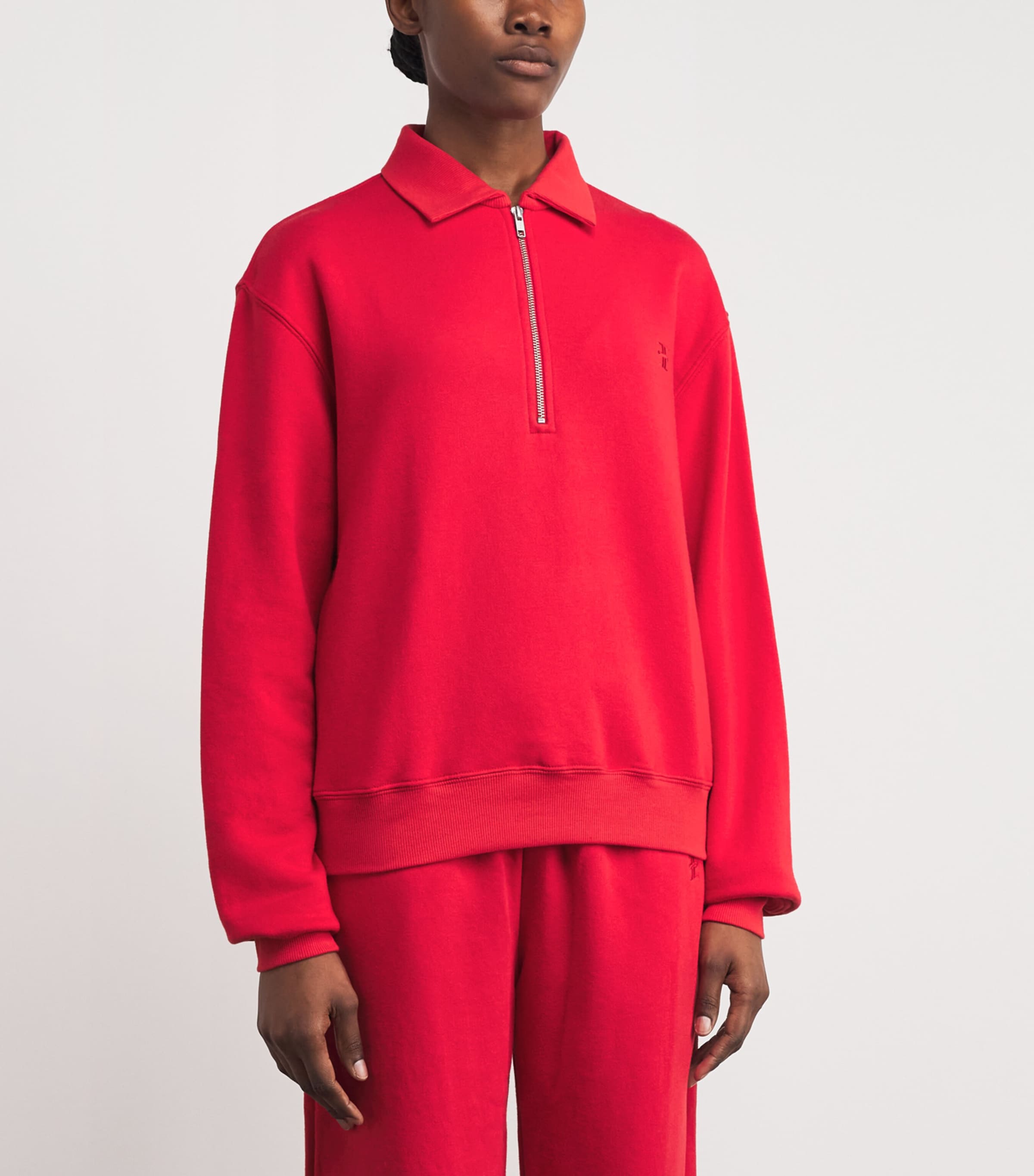 ÉTERNE Womens French Terry Polo Sweatshirt Rou Rouge Image 3