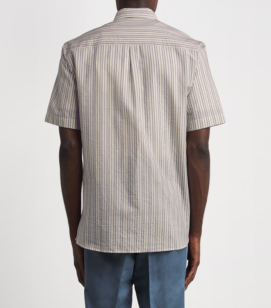 Sunspel Mens Cotton Embroidered Stripe Shirt Stnj Ecru/denm Multi Image 4