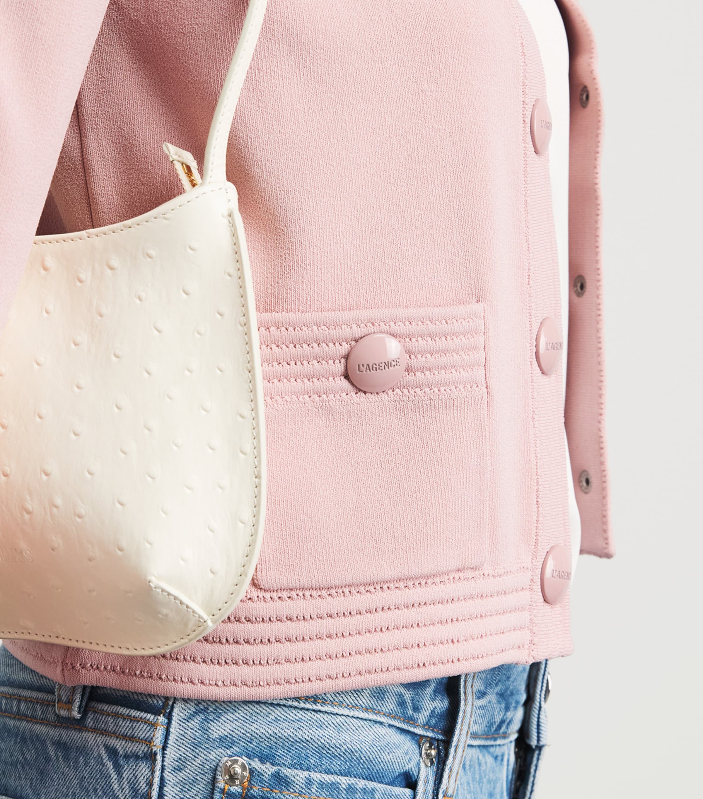 L'Agence Womens Cropped Patsy Cardigan Mirs Misty Rose Image 3