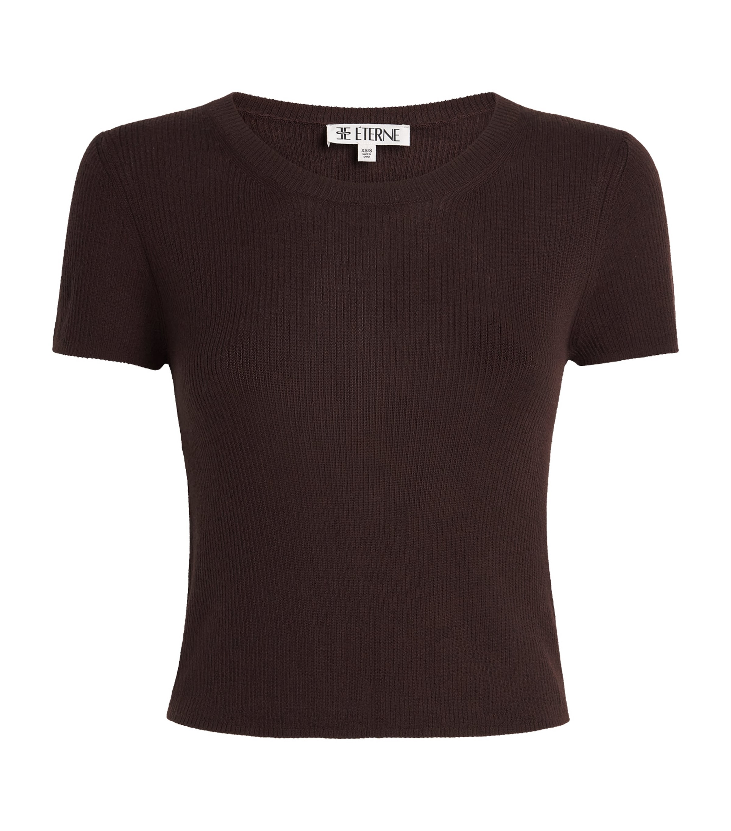 ÉTERNE Womens Cashmere Rib Stitch Baby T-Shirt Espresso Esp Image 1