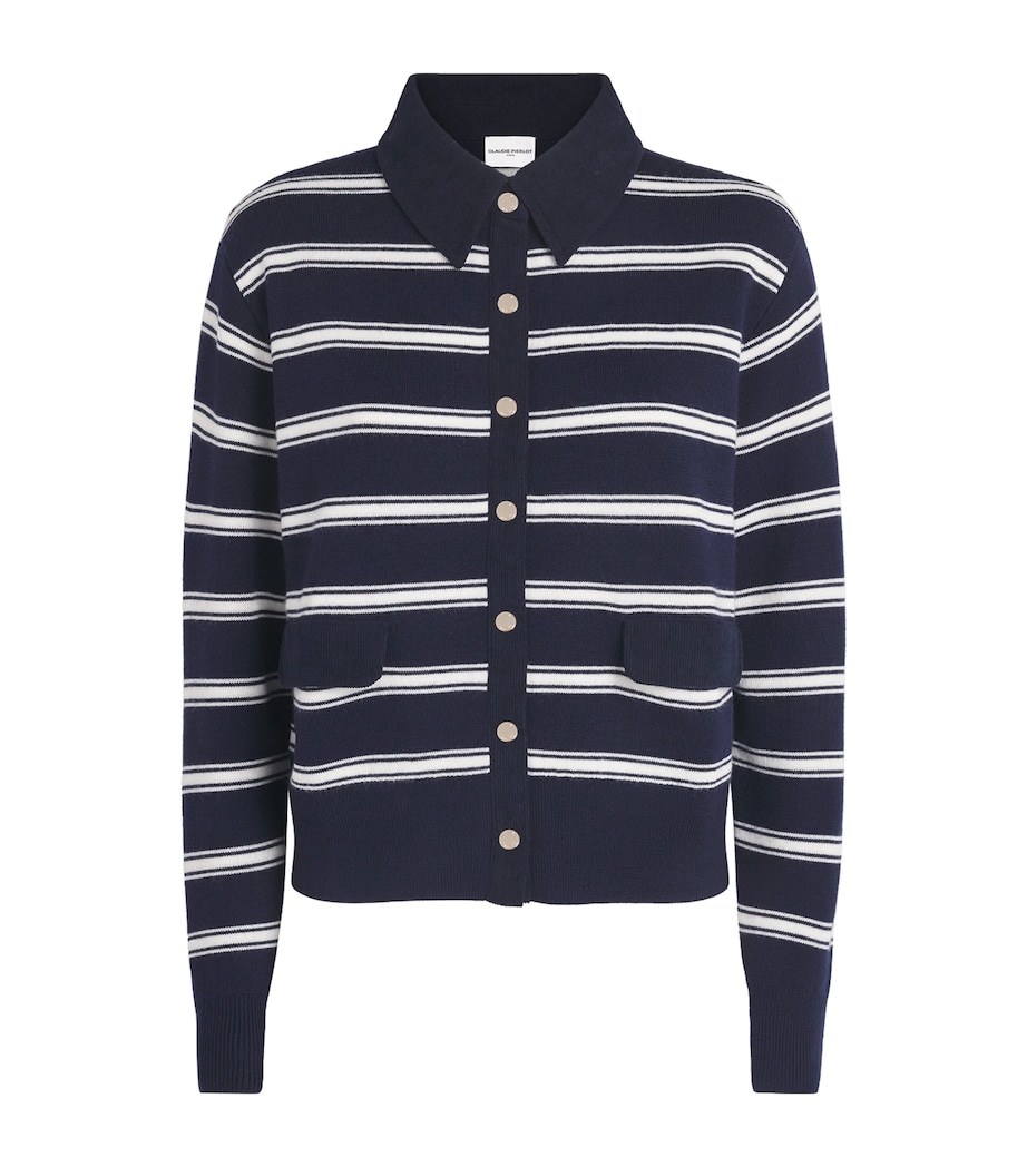 Claudie Pierlot Womens Corduroy-Collar Stripe Cardigan Dual Color Image 1
