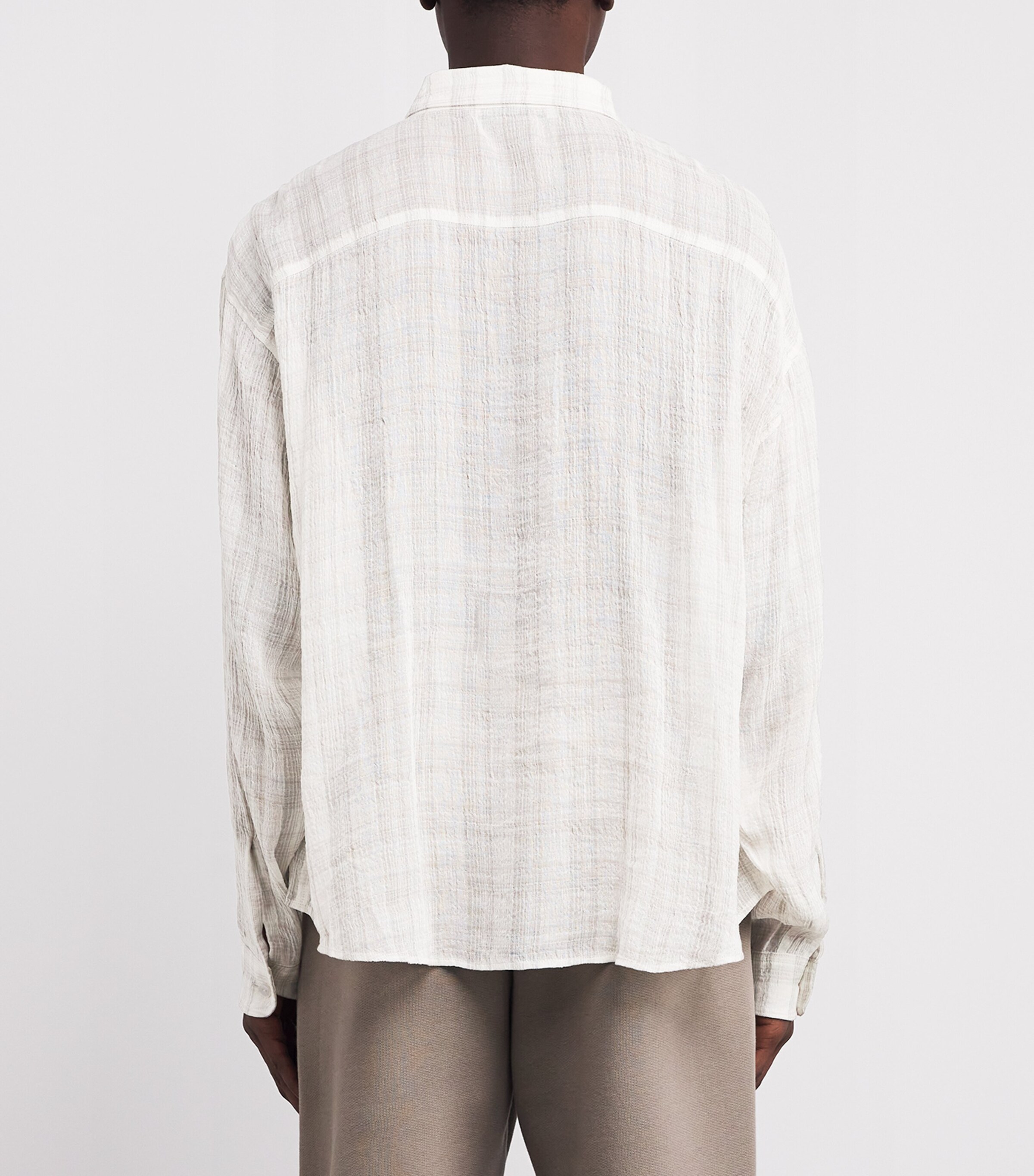 COLE BUXTON Mens Linen-Blend Slub Check Ivy League Shirt Vintage White Image 4