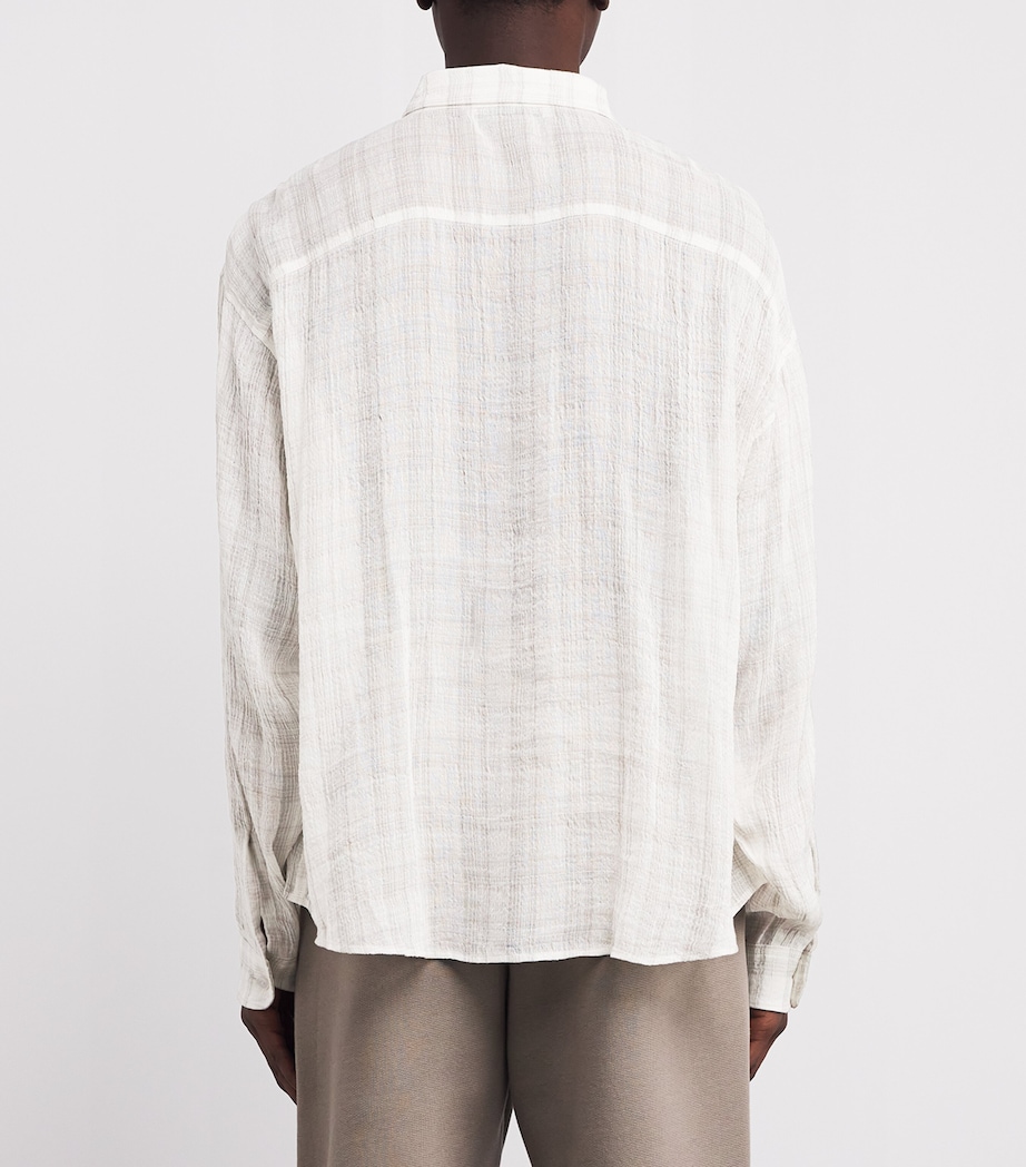 COLE BUXTON Mens Linen-Blend Slub Check Ivy League Shirt Vintage White Image 4
