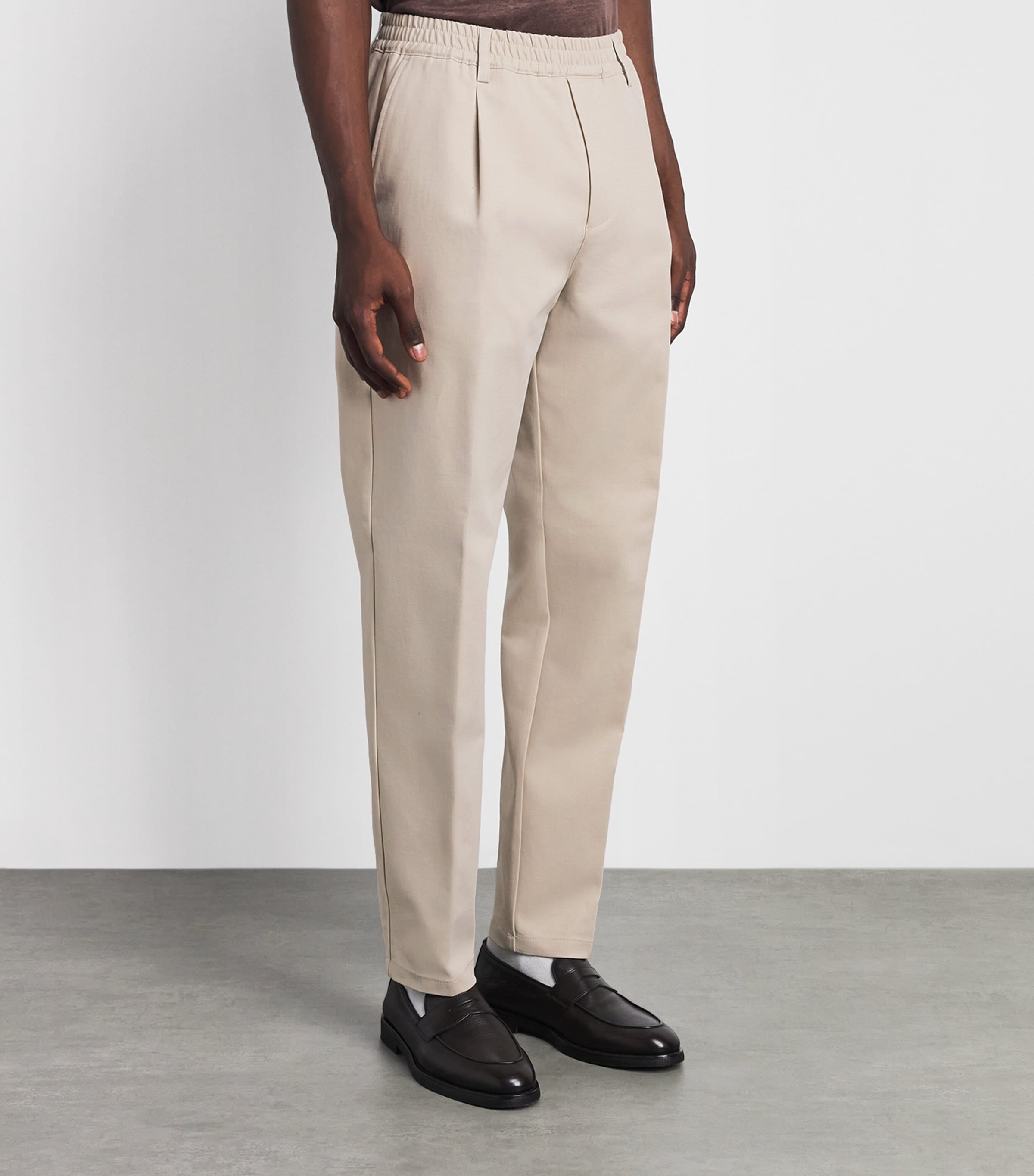 Eleventy Mens Stretch-Cotton Elasticated Trousers Sabbia Image 4