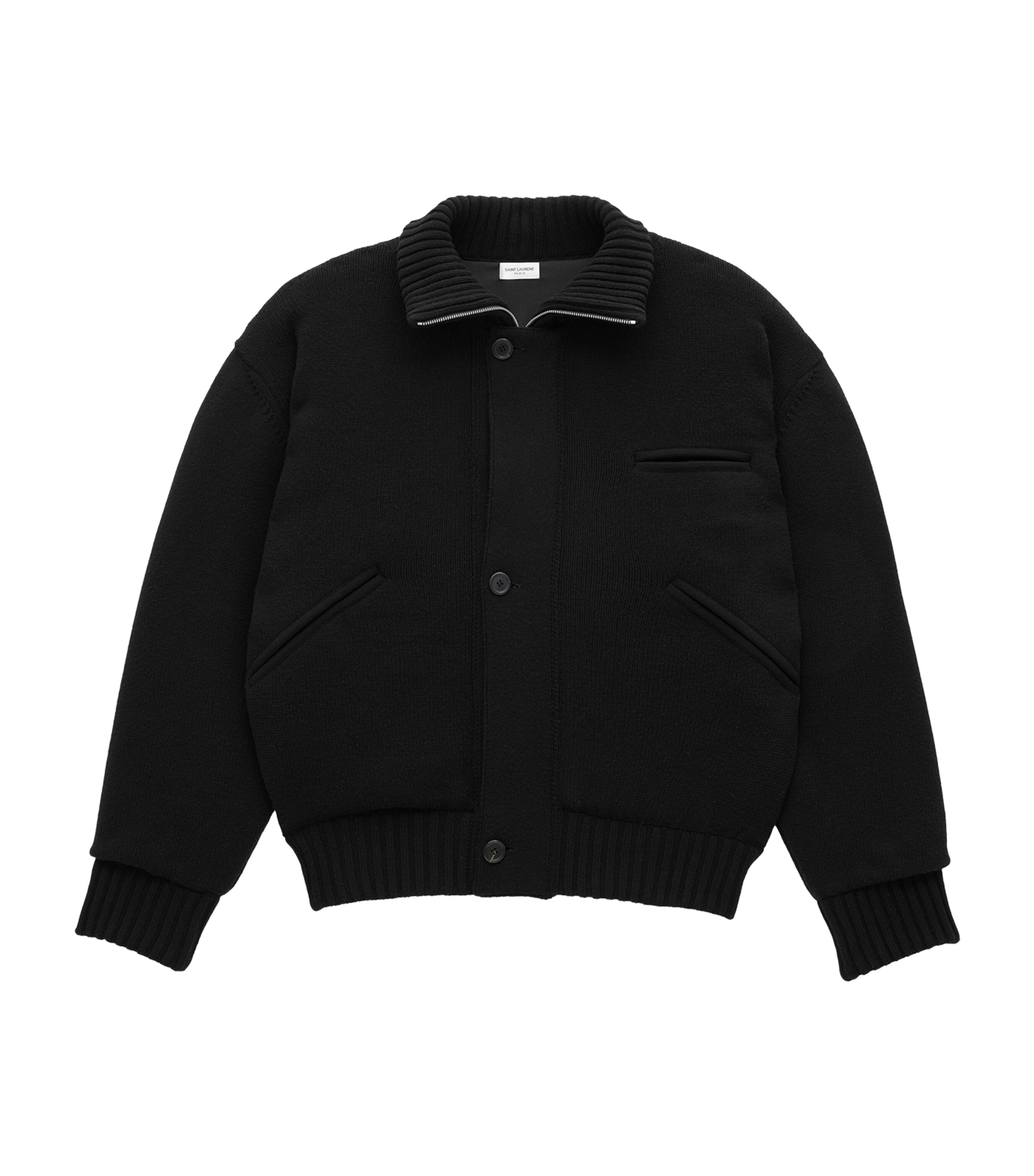 Saint Laurent Virgin Wool Bomber Jacket In Black