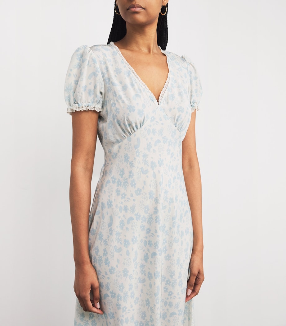 Silk Floral Midi Dress WHITE Image 4