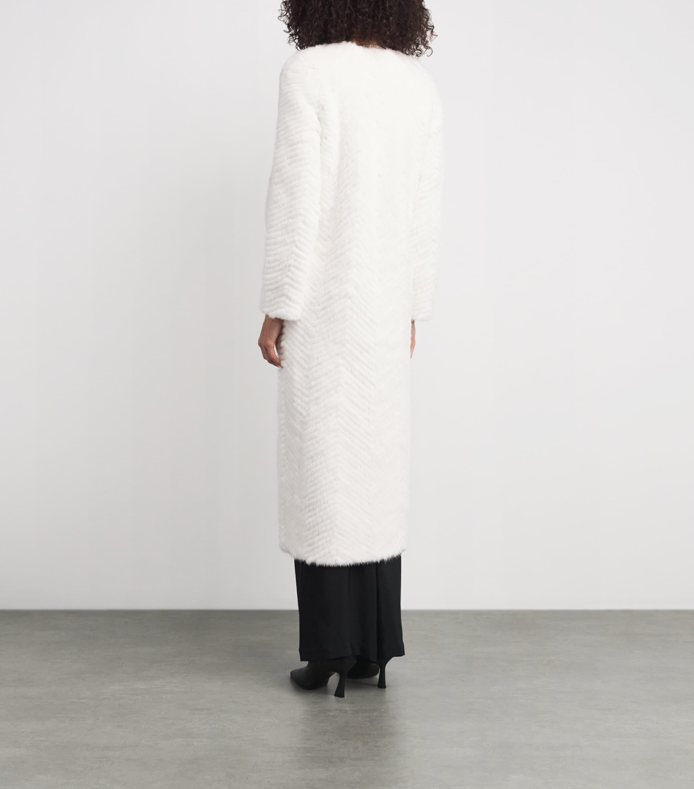 Mink-Wool Herringbone Long Coat C11 Image 3