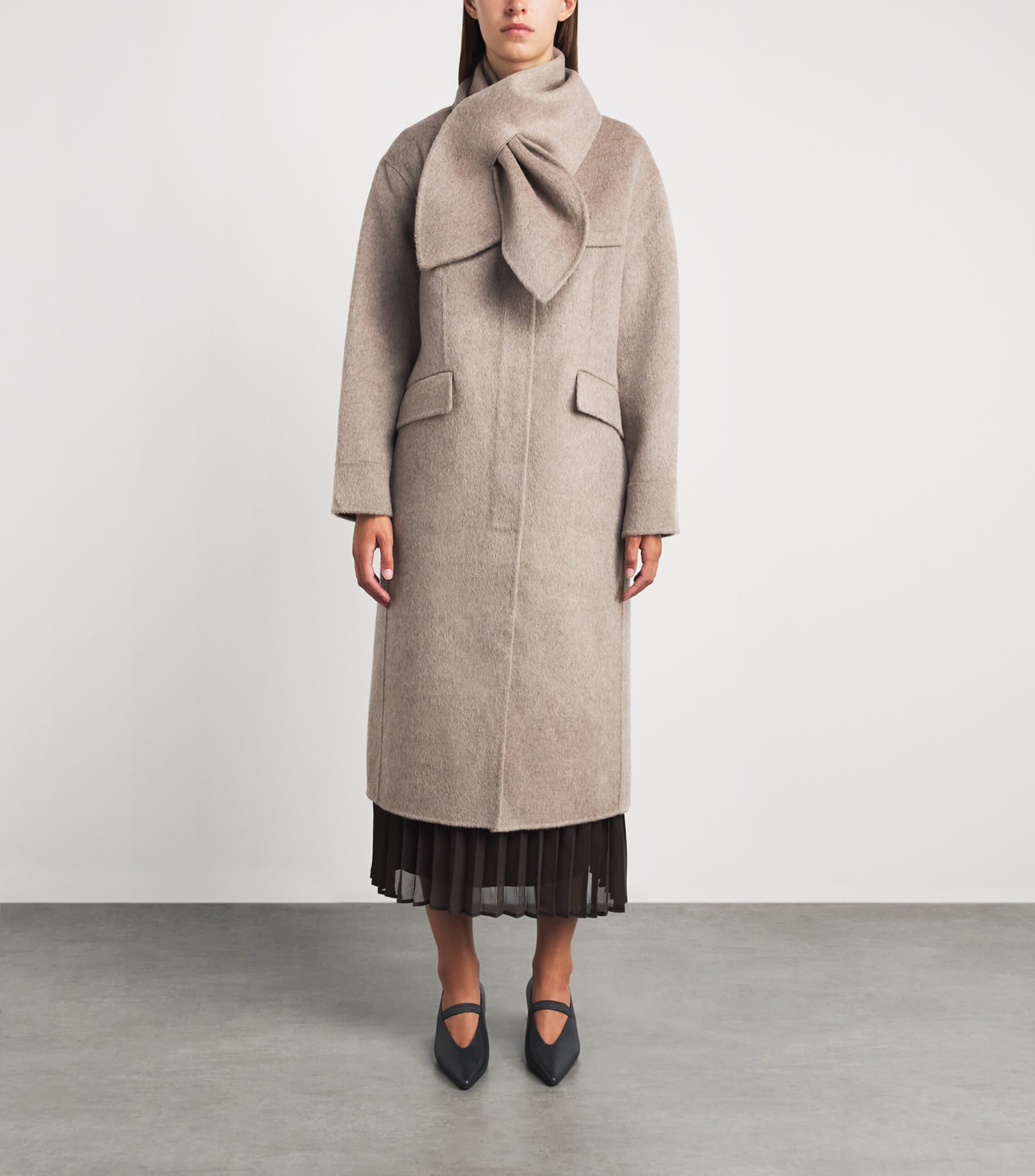 Claudie Pierlot Womens Wool-Blend Longline Coat Beige Image 4