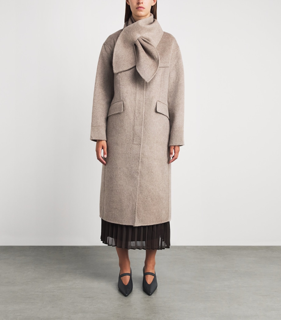 Claudie Pierlot Womens Wool-Blend Longline Coat Beige Image 4