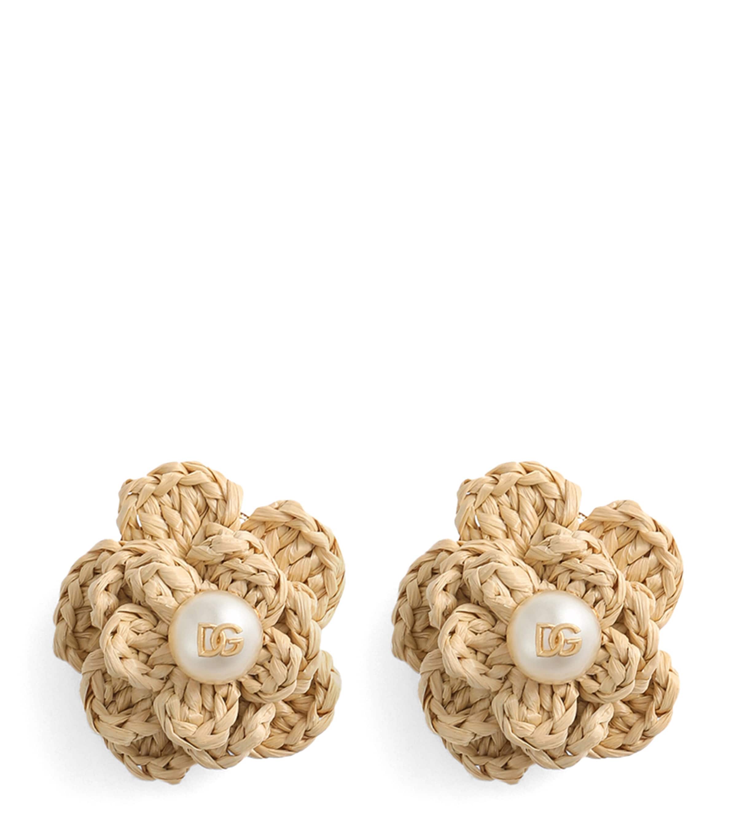 Dolce & Gabbana Dg Raffia-effect Clip-on Earrings In Brown