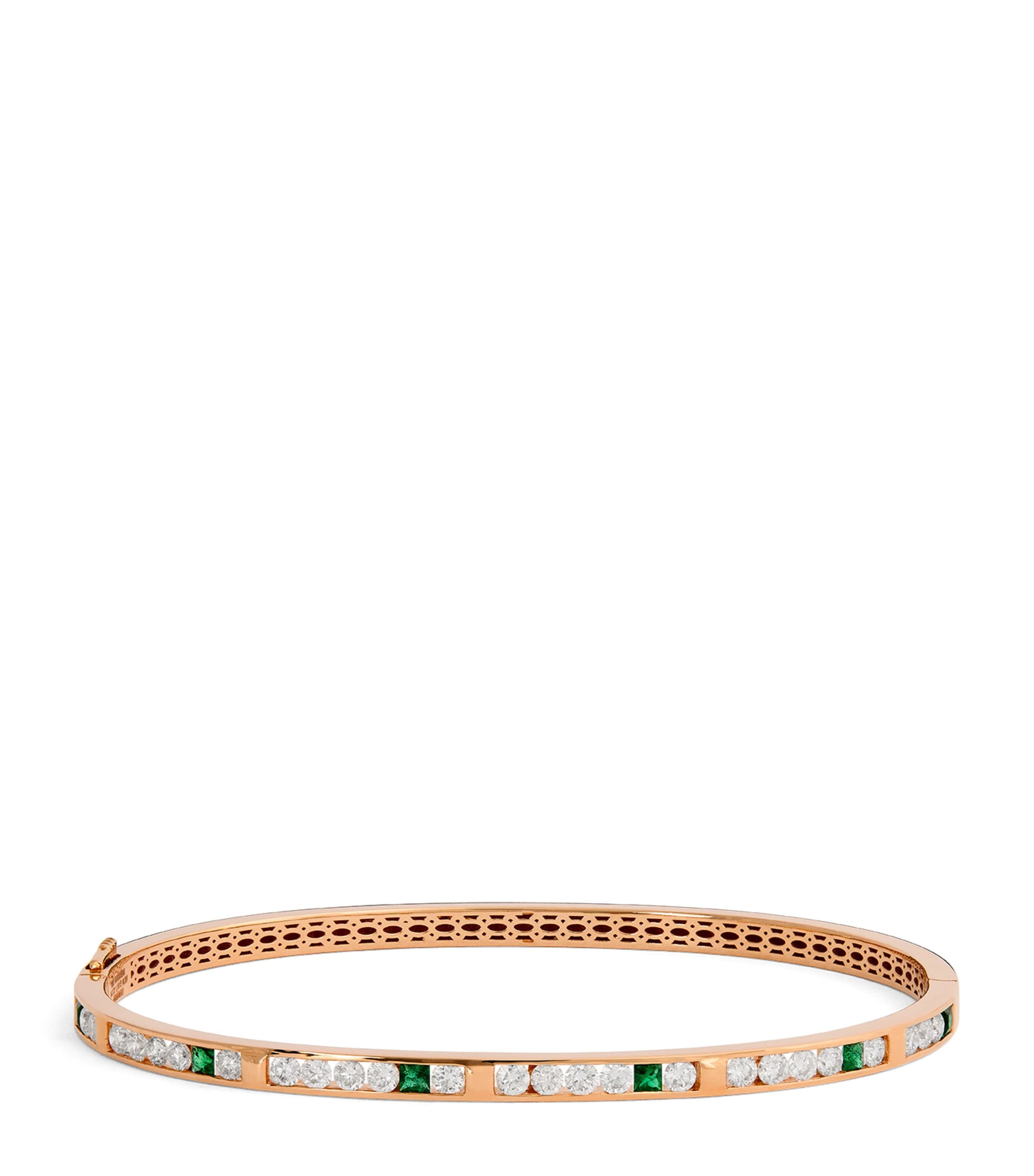 Bee Goddess Rose Gold, Diamond And Emerald Mondrian Bracelet In Rose Gold
