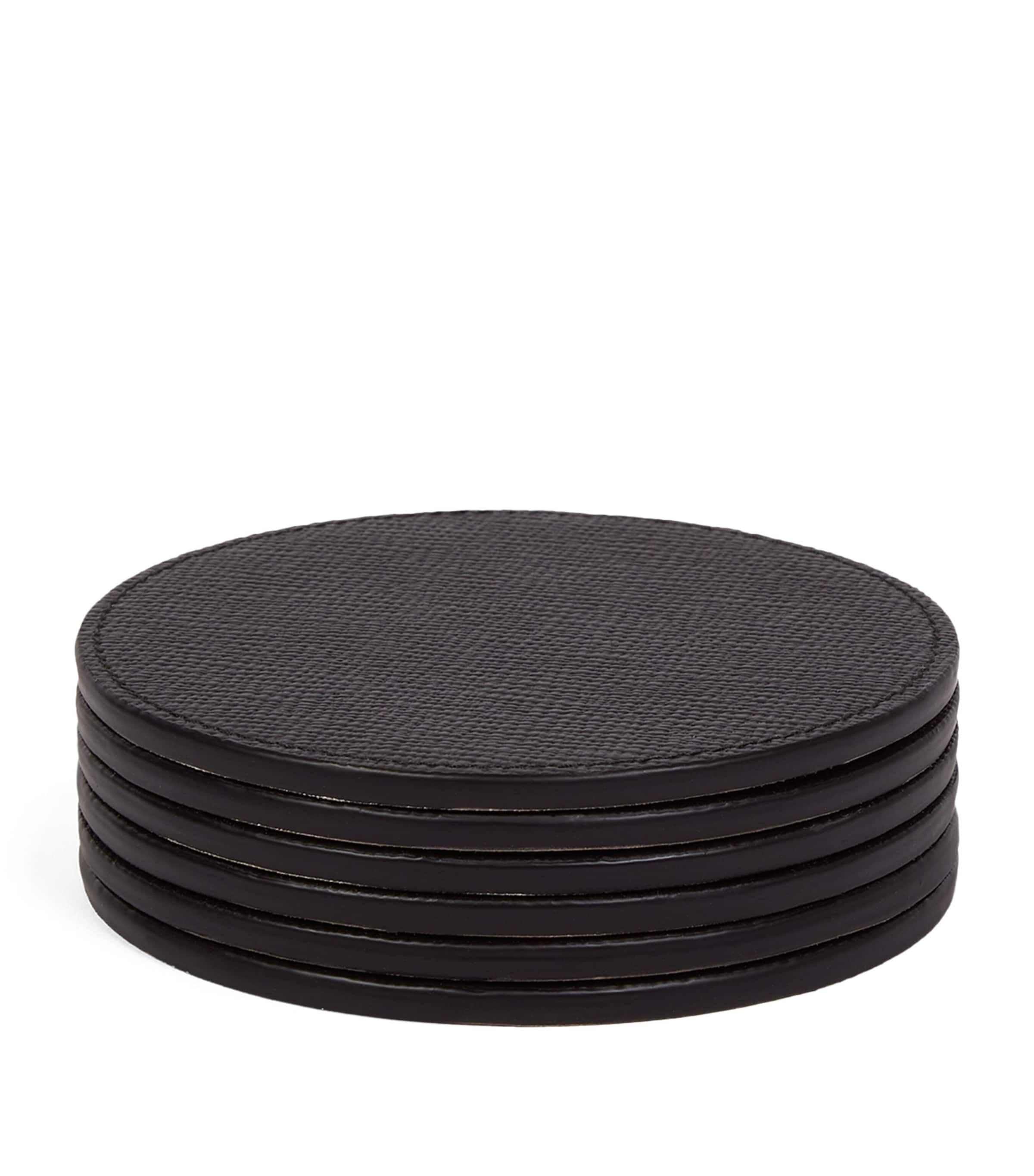 Smythson Panama Leather Coasters (Set of 6) Black Image 2