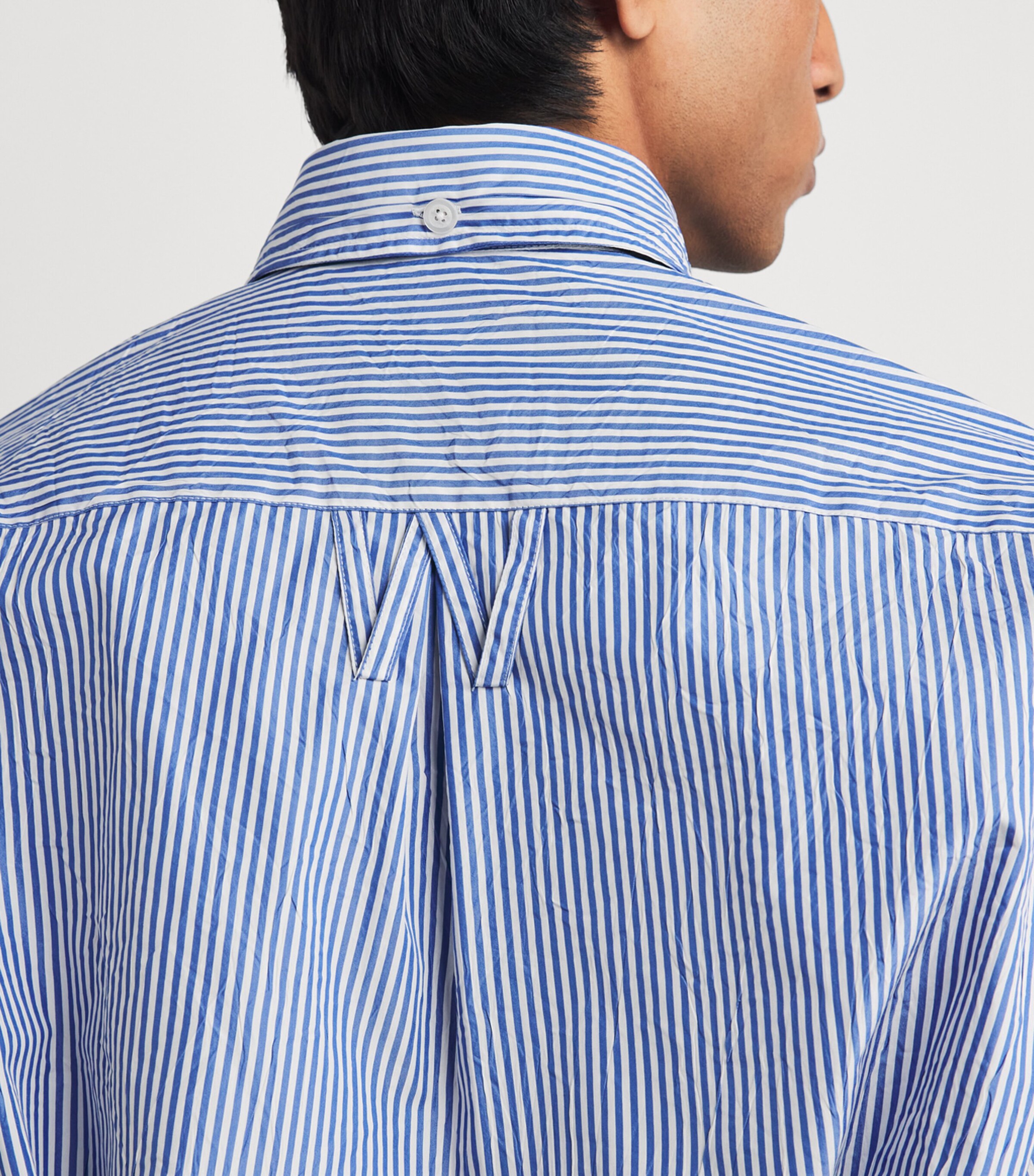 Willy Chavarria Mens Cotton Veterano Shirt Sail Blue Stripe Image 3