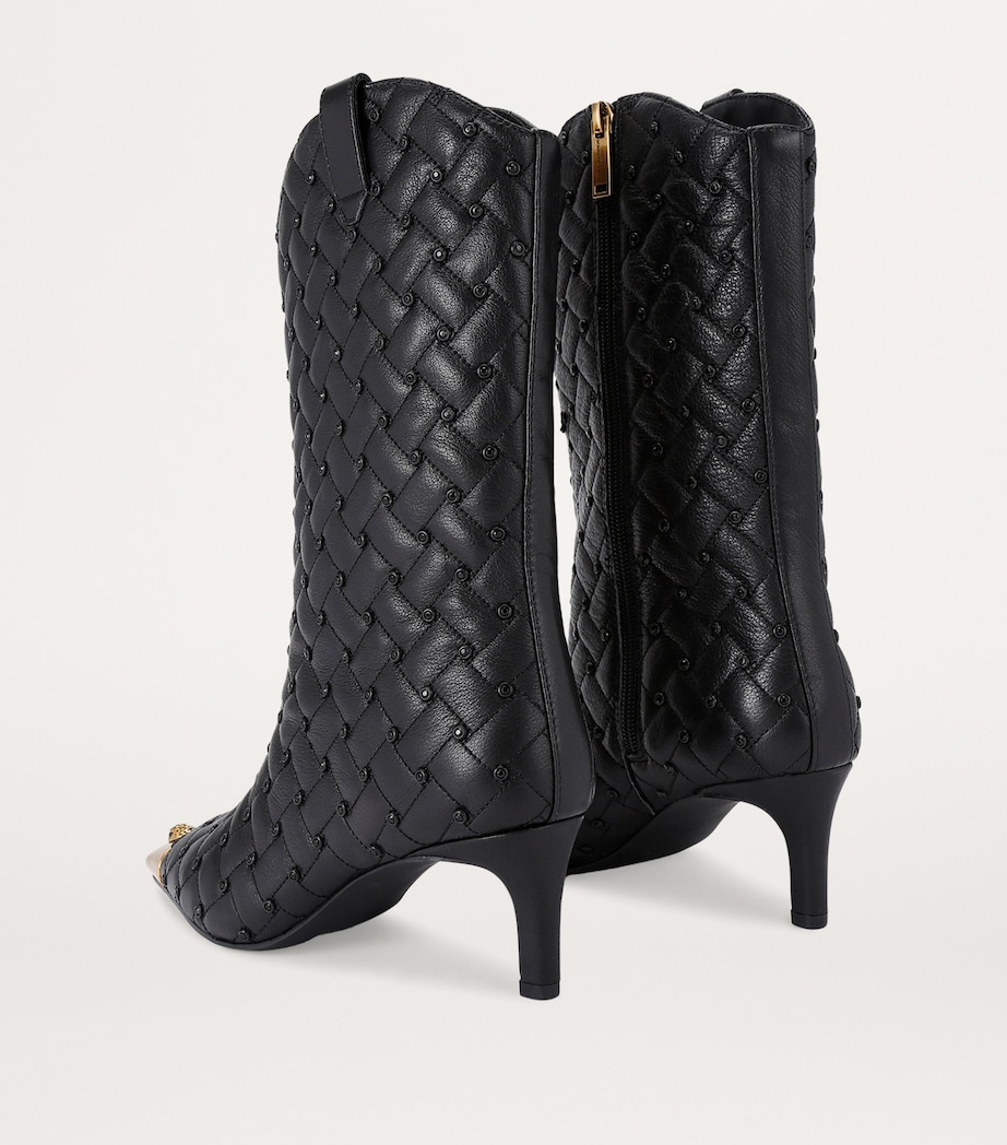 Leather Cyrstal Embellished Regent Boots 65 BLACK/COMB Image 2