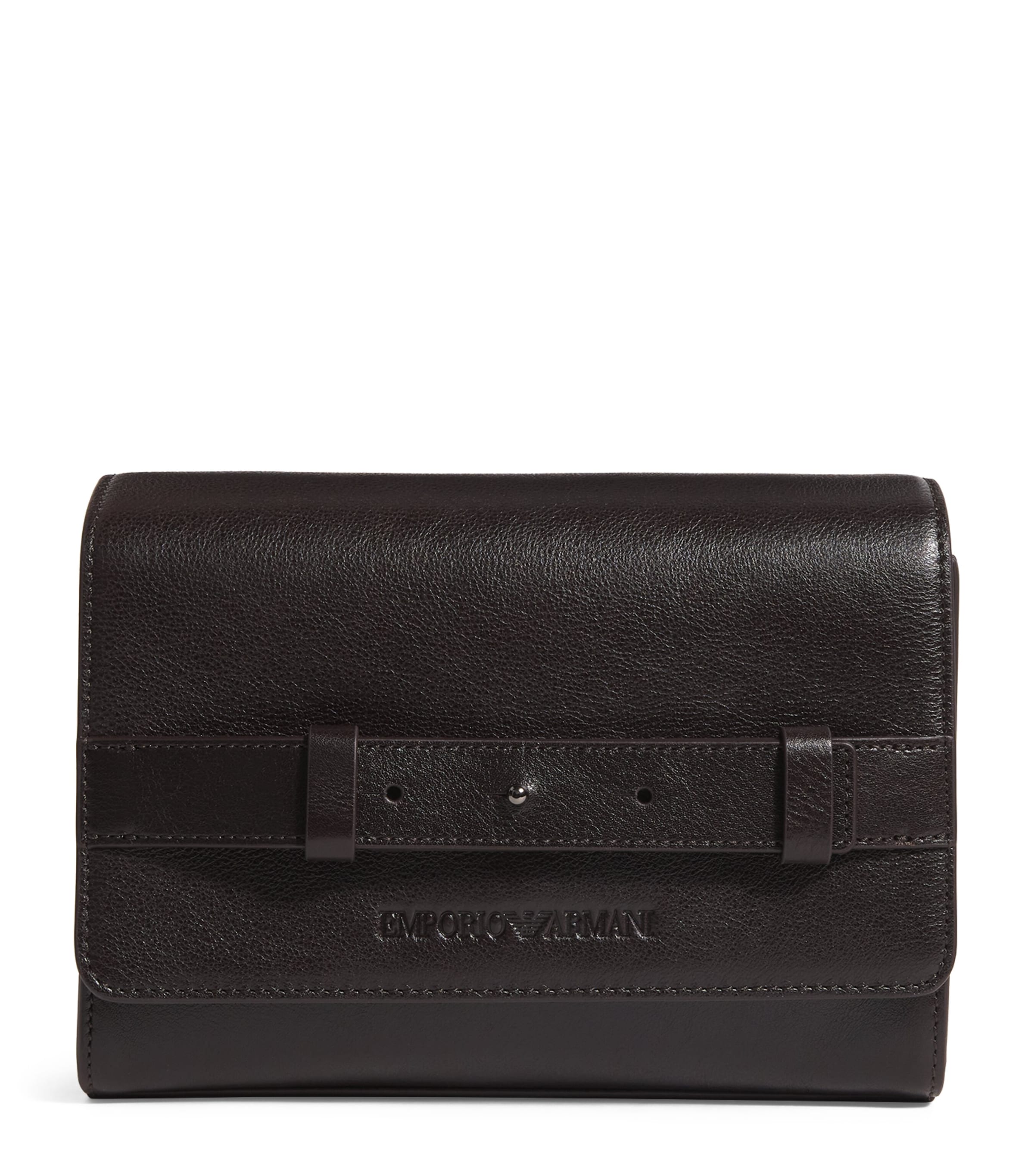 Emporio Armani Leather Embossed Logo Flap Shoulder Bag In Brown