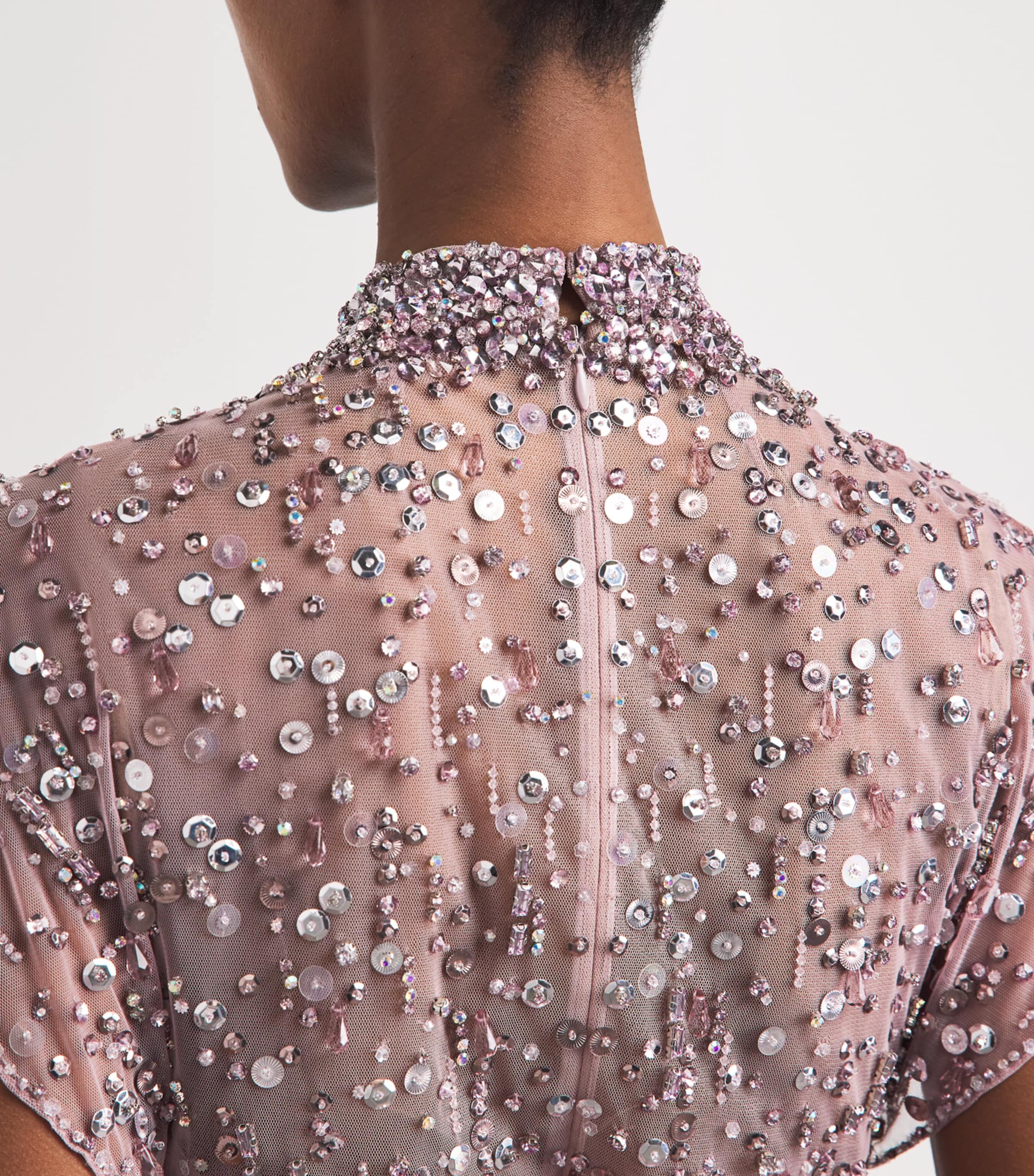 Jenny Packham Womens Embellished Crystal Drop Gown Dusty Rose Image 3