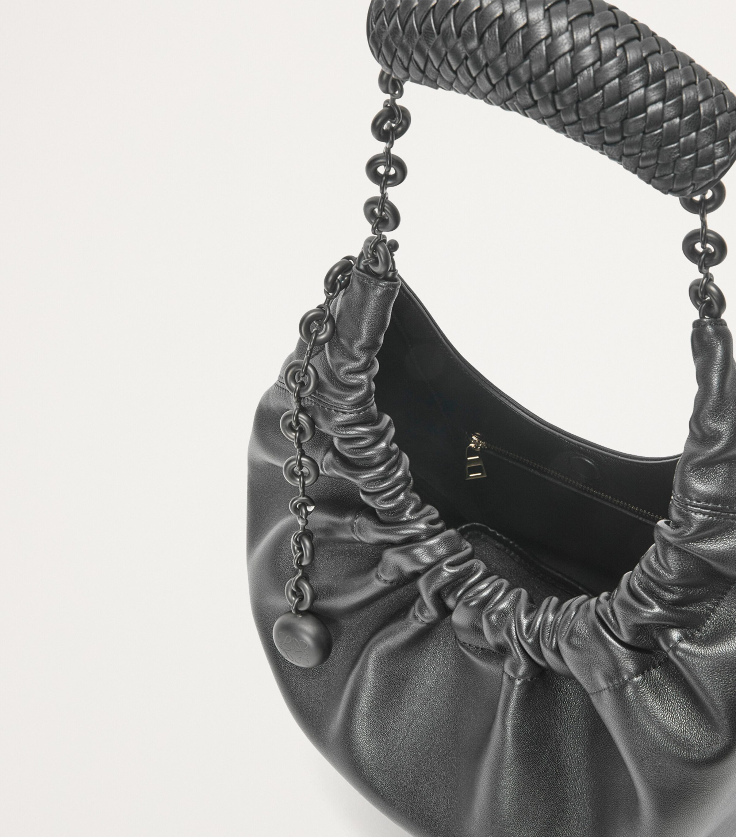 Small Leather Squeeze Top-Handle Bag BLACK Image 12