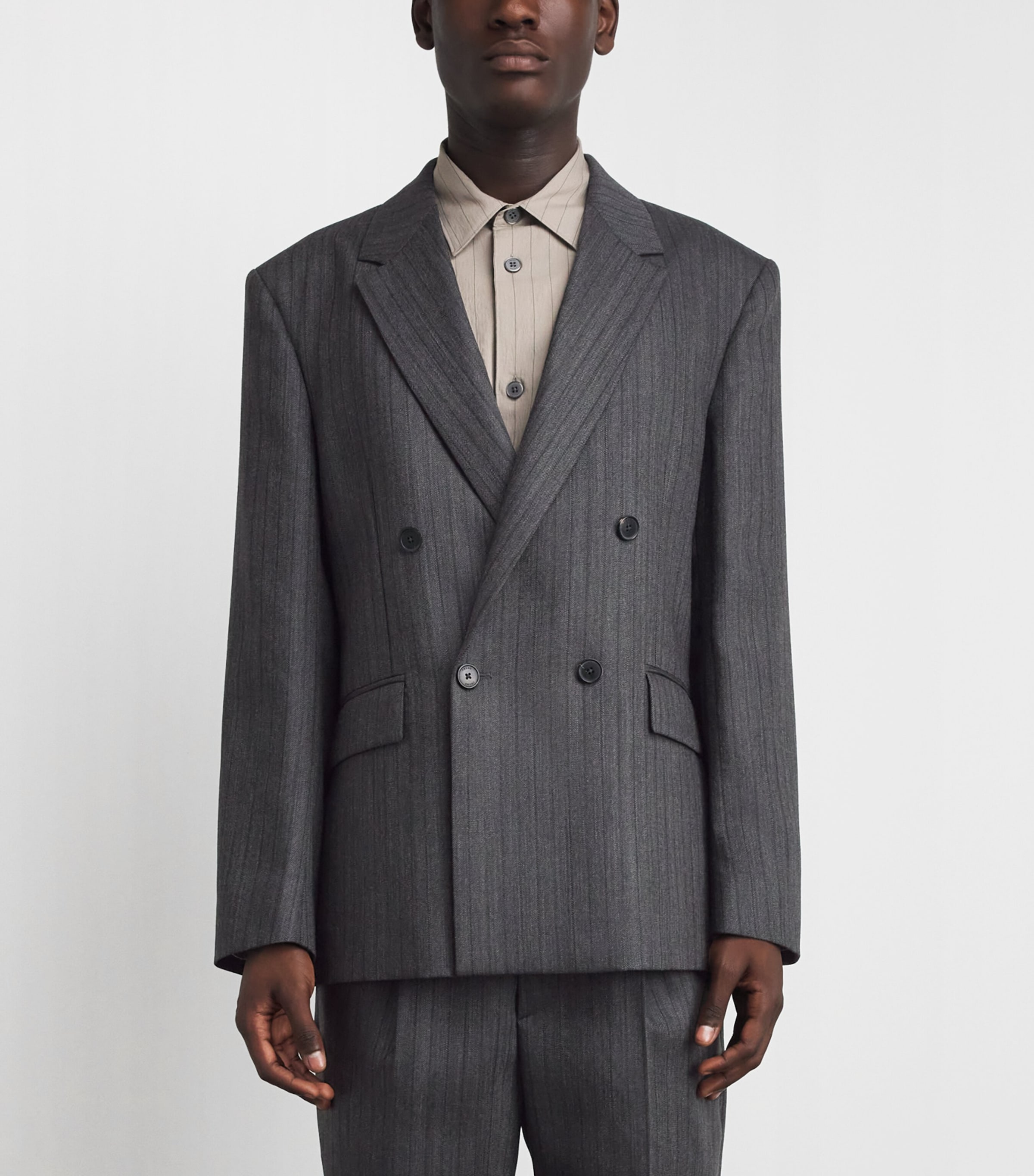 FRAME Mens Wool Twill Pinstripe Blazer Gyst Grey Stripe Image 4