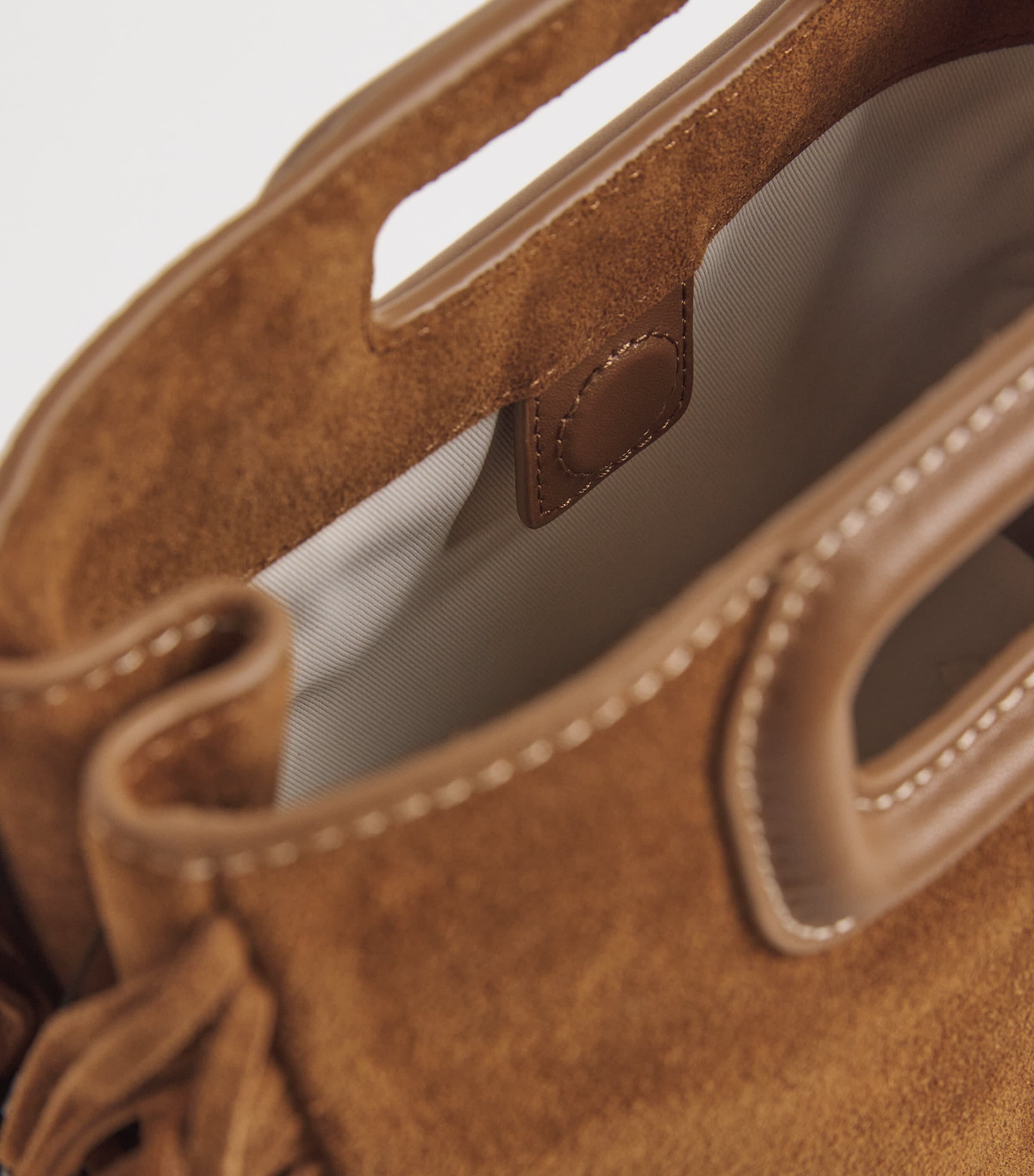Suede Fringed M Top-Handle Bag BROWN Image 4
