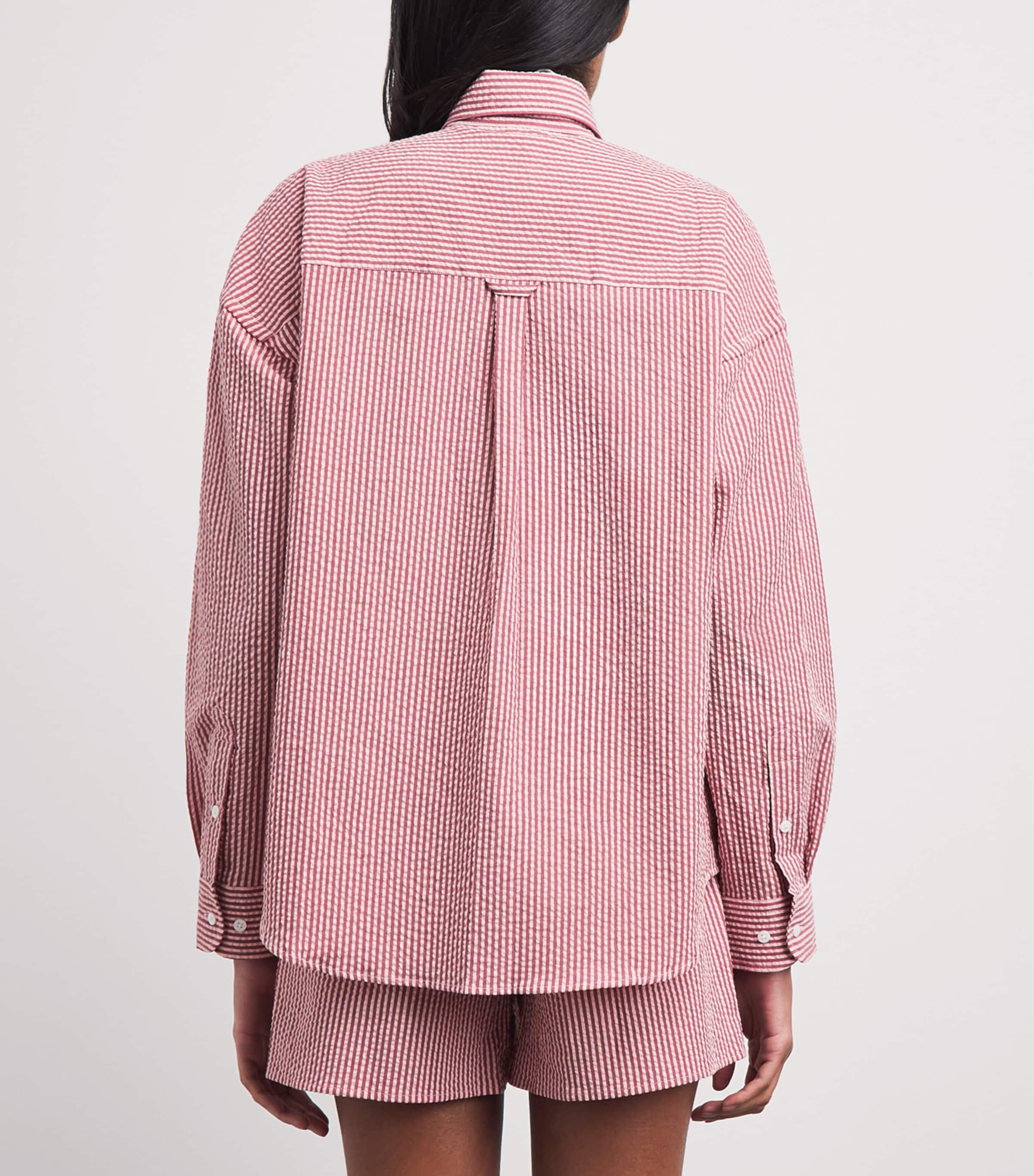 With Nothing Underneath Womens Seersucker Striped The Weekend Shirt Pink Berry Stripe Image 5