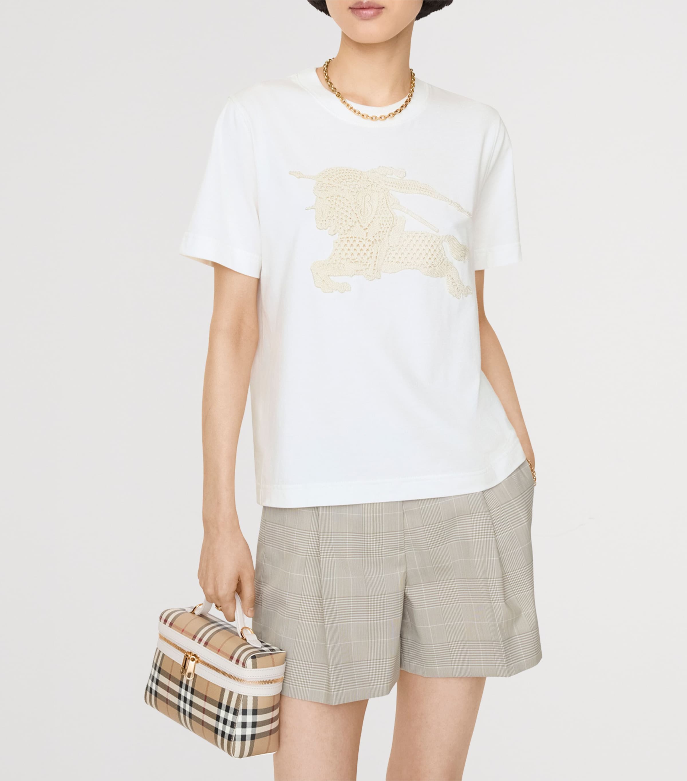 Burberry Womens Cotton Crochet EKD T-Shirt Chalk Image 2
