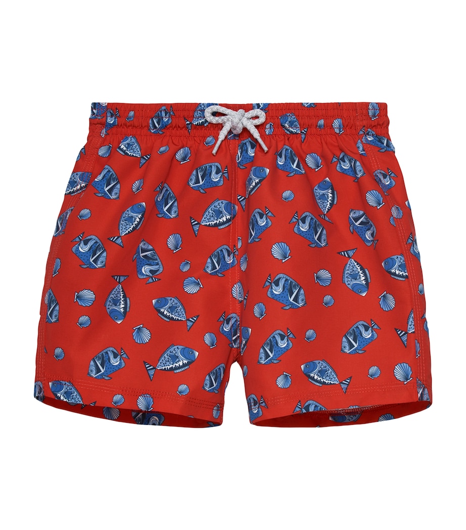 Trotters Fish Print Swim Shorts (24 Months - 5 Years) Red/fish Image 1