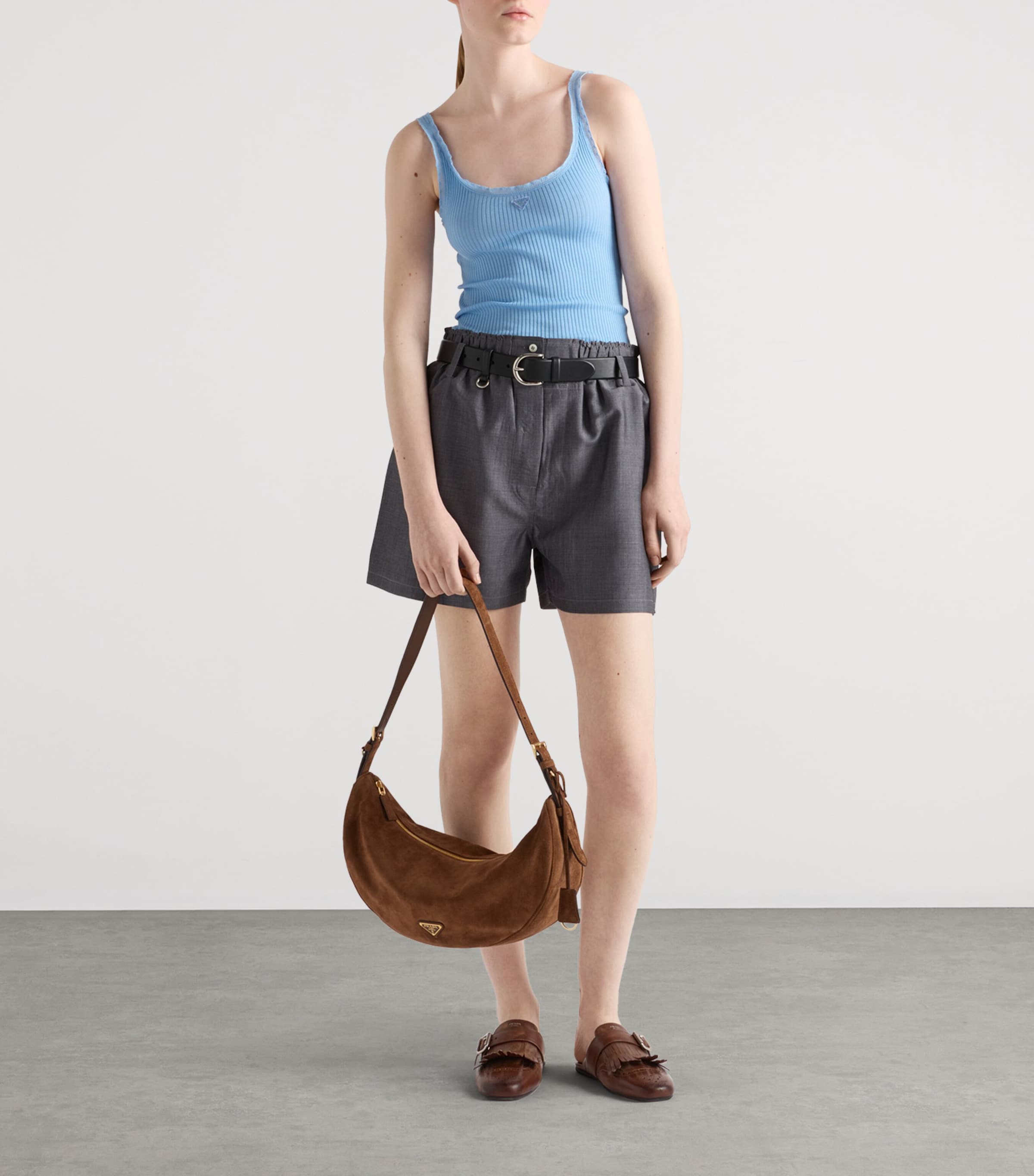 Prada Large Suede Demi-Lune Shoulder Bag | Harrods UK
