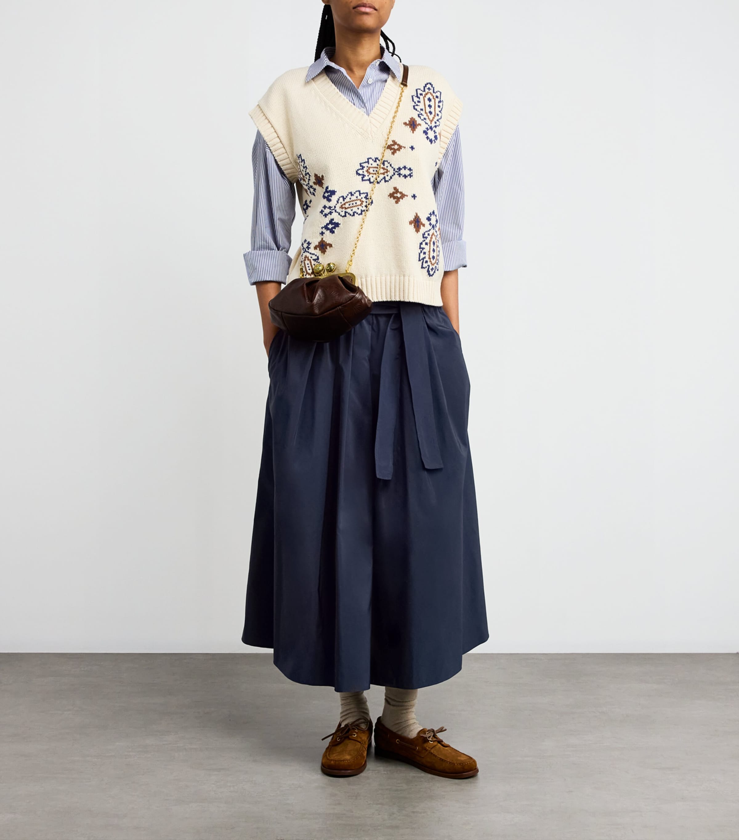 Taffeta Tie-Belt Midi Skirt NAVY Image 2