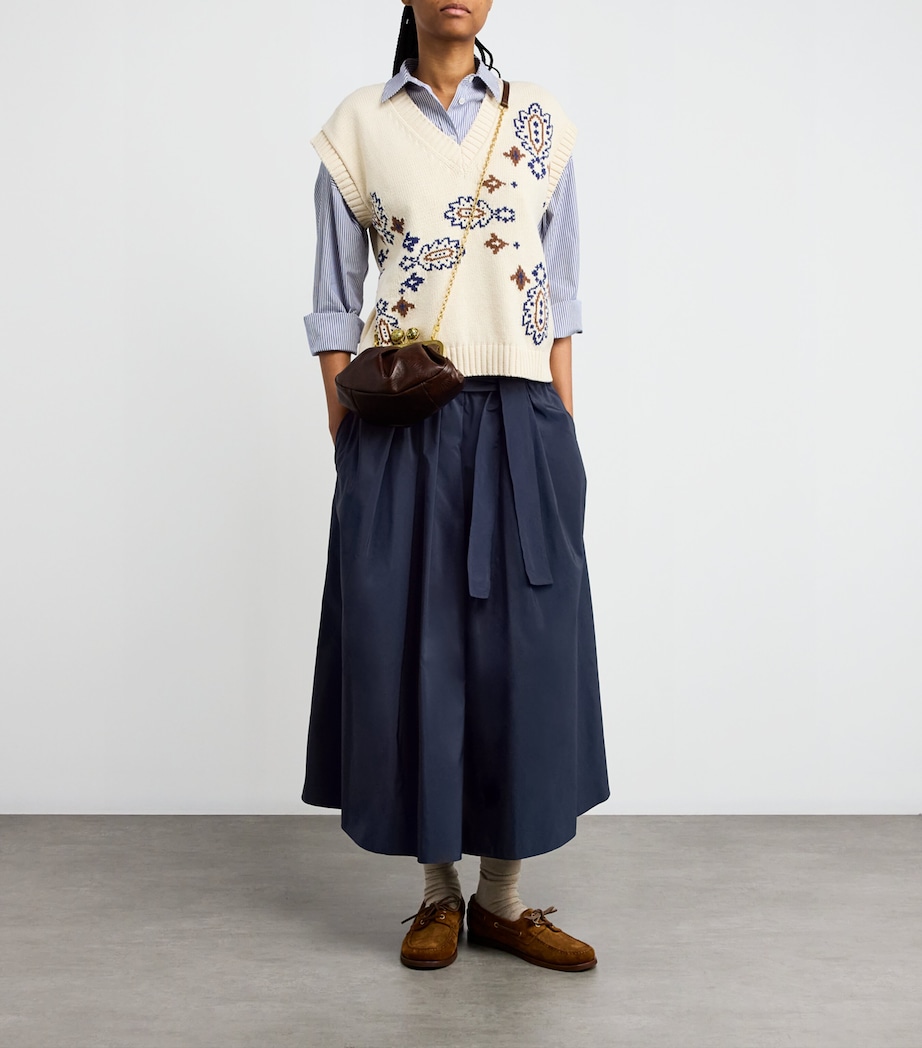 Taffeta Tie-Belt Midi Skirt NAVY Image 2