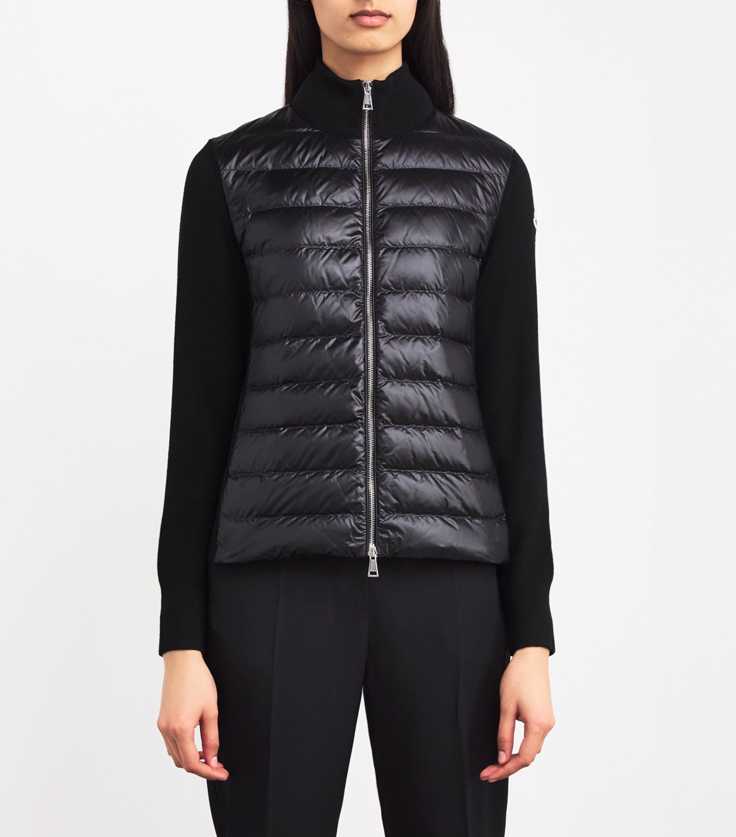 Moncler Black Knitted-Sleeve Quilted Cardigan | Harrods UK
