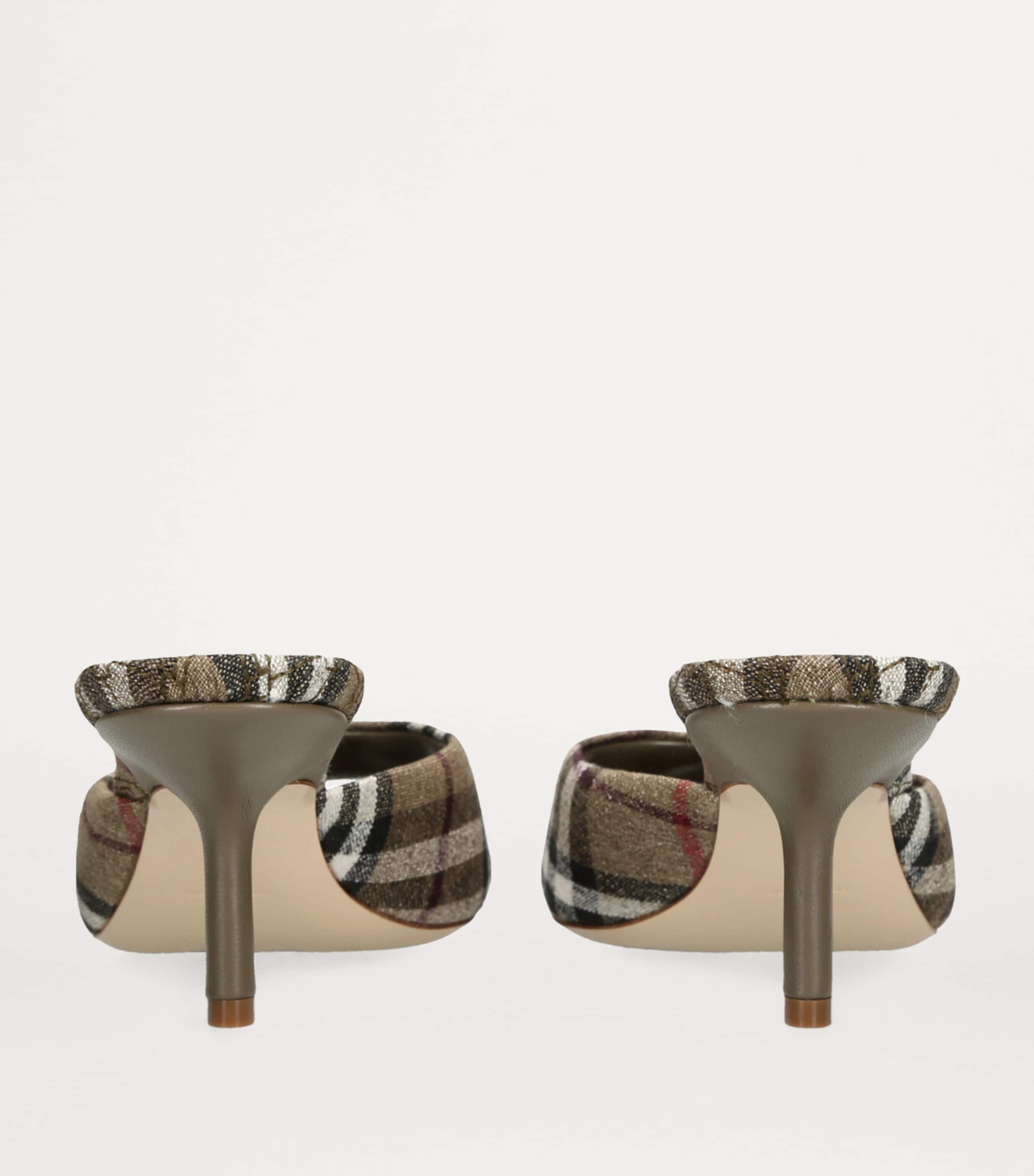 Stretch-Linen Check Mews Mules 65 BLK/BROWN Image 2