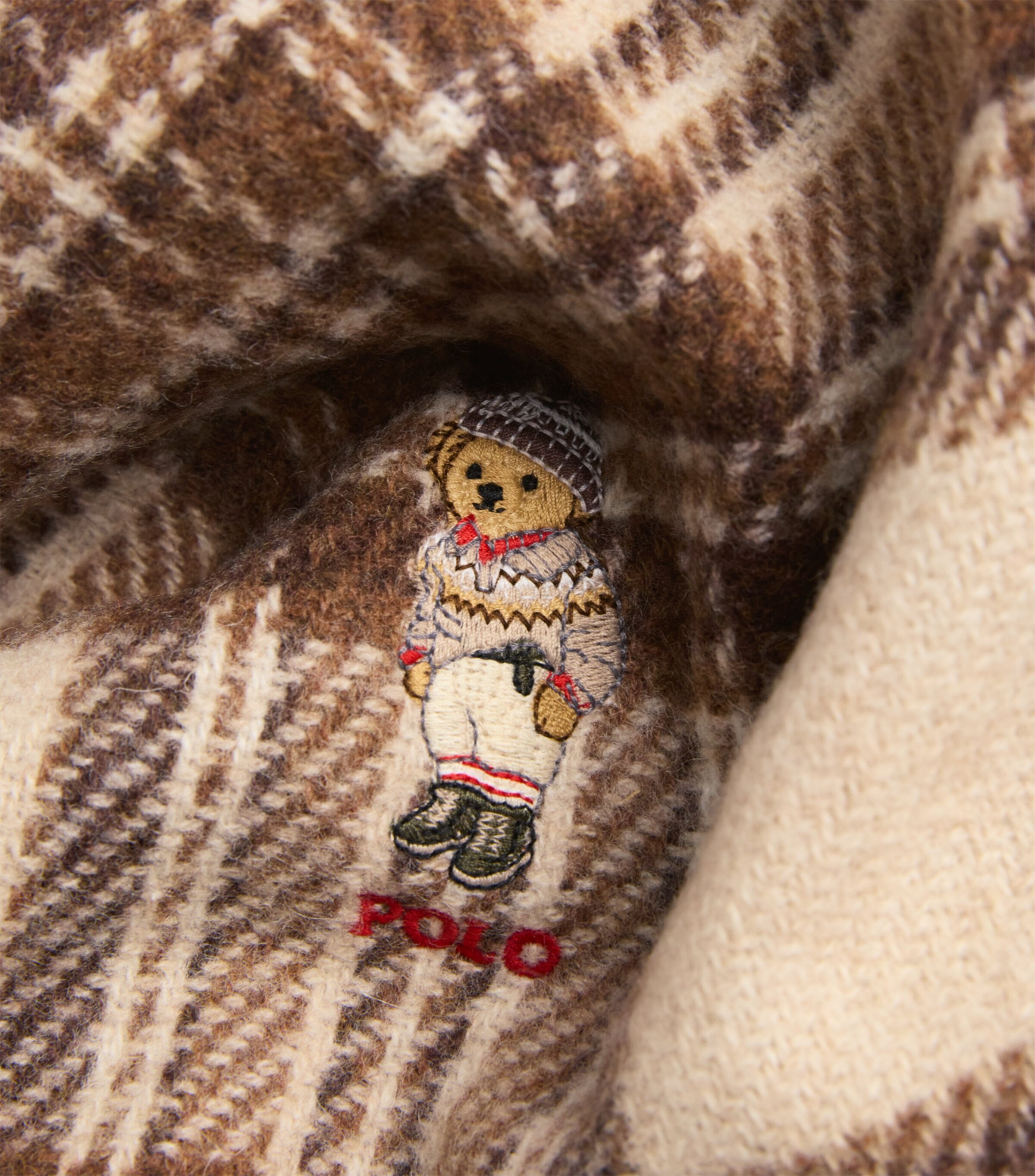 Polo Ralph Lauren Wool Check Polo Bear Scarf Cream Image 4