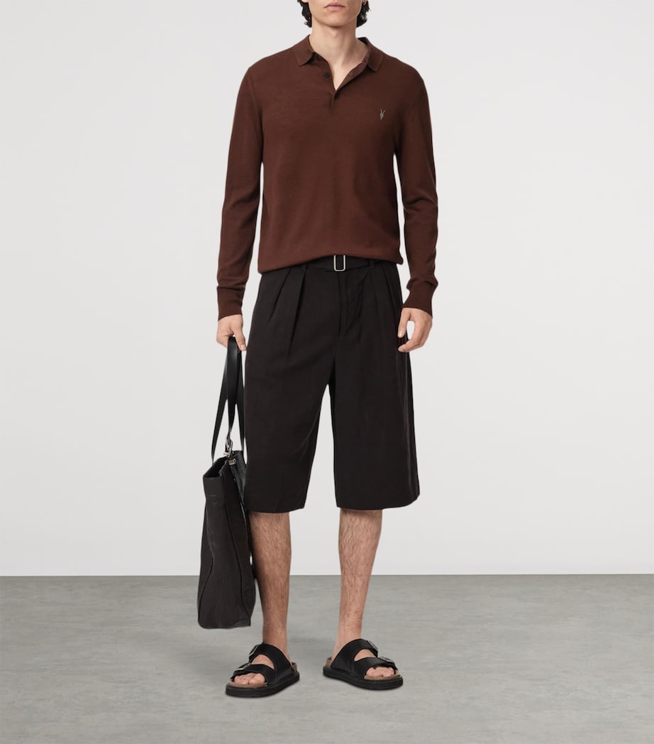 AllSaints Mens Merino Wool Mode Polo Shirt Hot Choc Brown Image 5