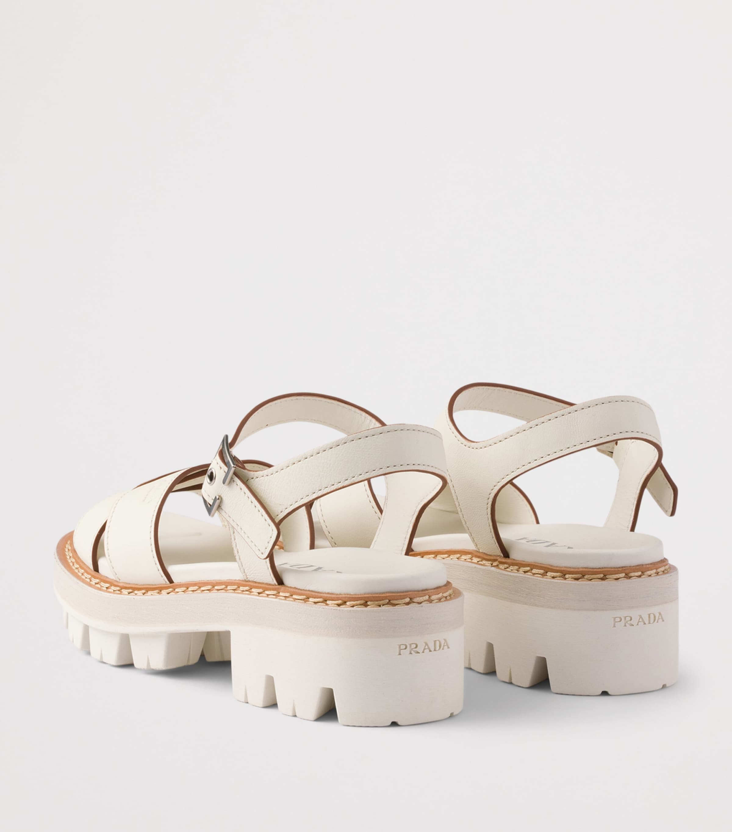 Prada Lambskin Platform Sandals 55 Neutral Image 5