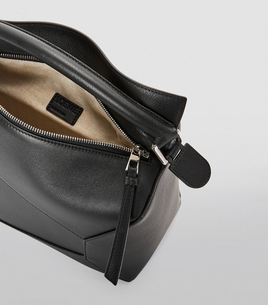 Leather Puzzle Edge Top-Handle Bag BLACK Image 6