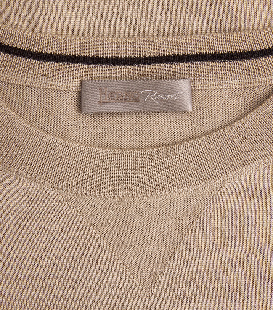 Herno Mens Wool-Silk Crew-Neck Sweater Light Beige Image 6