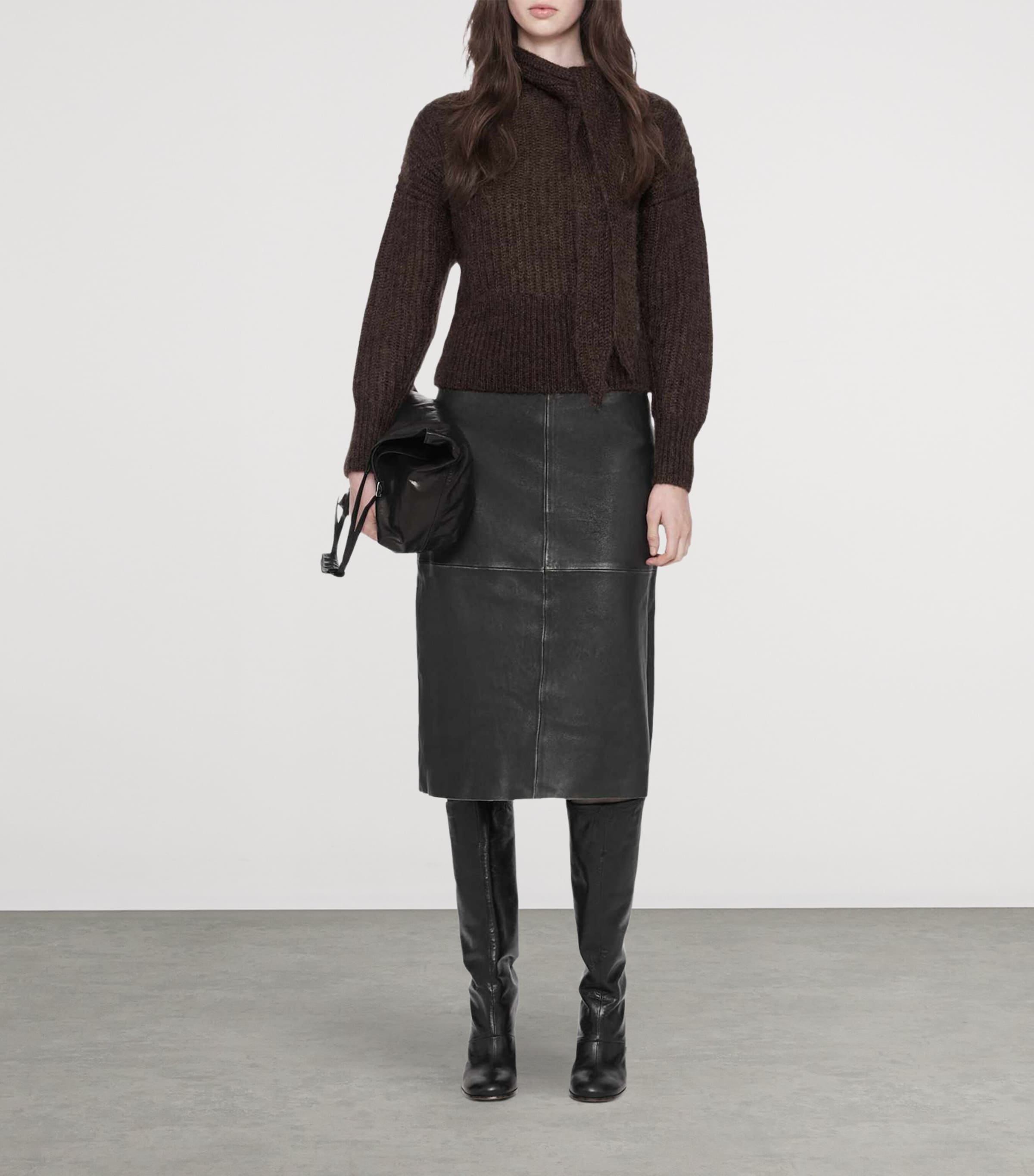 AllSaints Leather Olivia Midi Skirt Black/brown Image 5