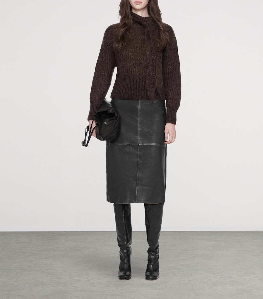 AllSaints Leather Olivia Midi Skirt Black/brown Image 5