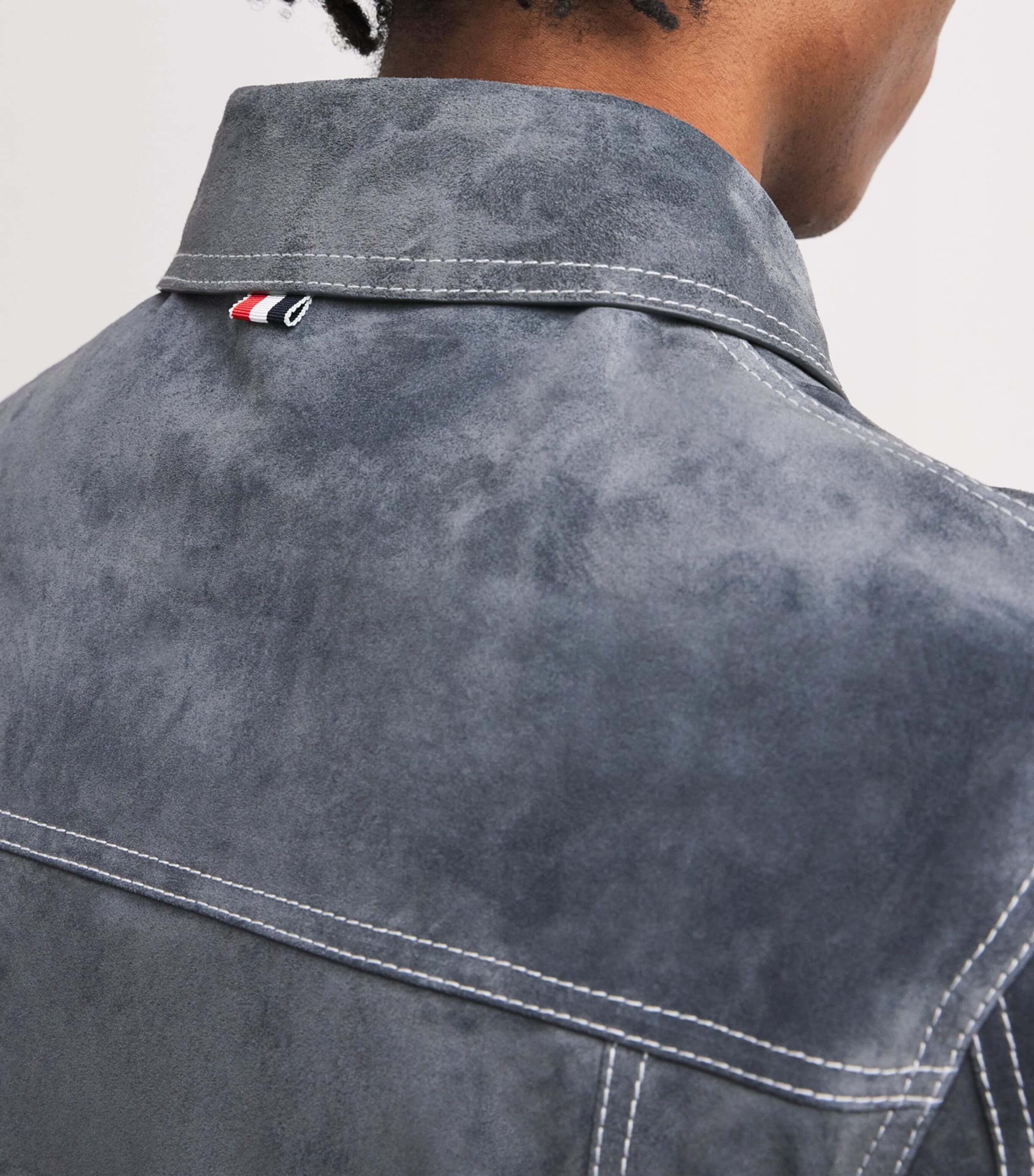 Thom Browne Silver Suede Backstrap Utility Jacket | Harrods UK