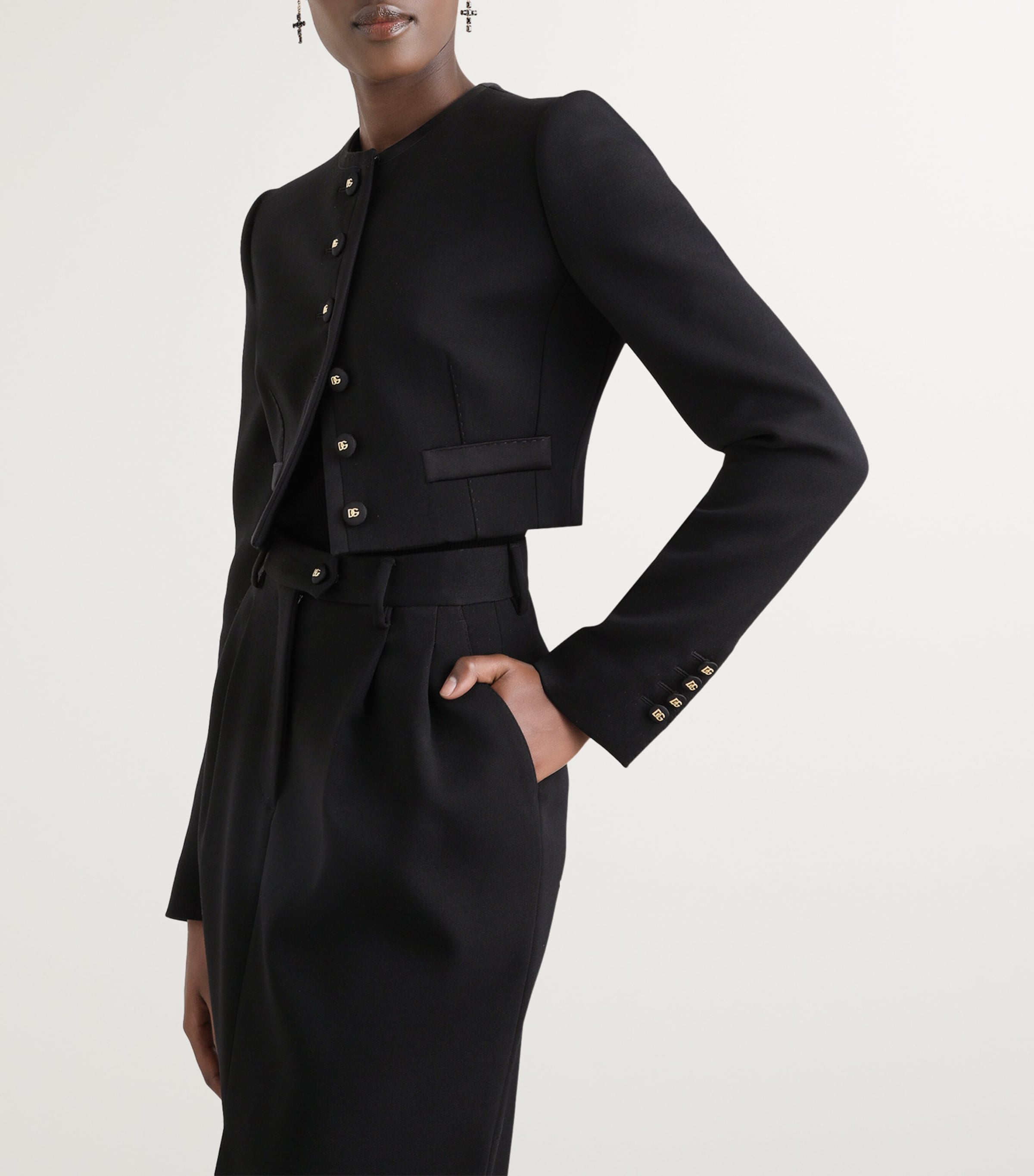 Wool Cropped Jacket N0000-BLACK Image 3